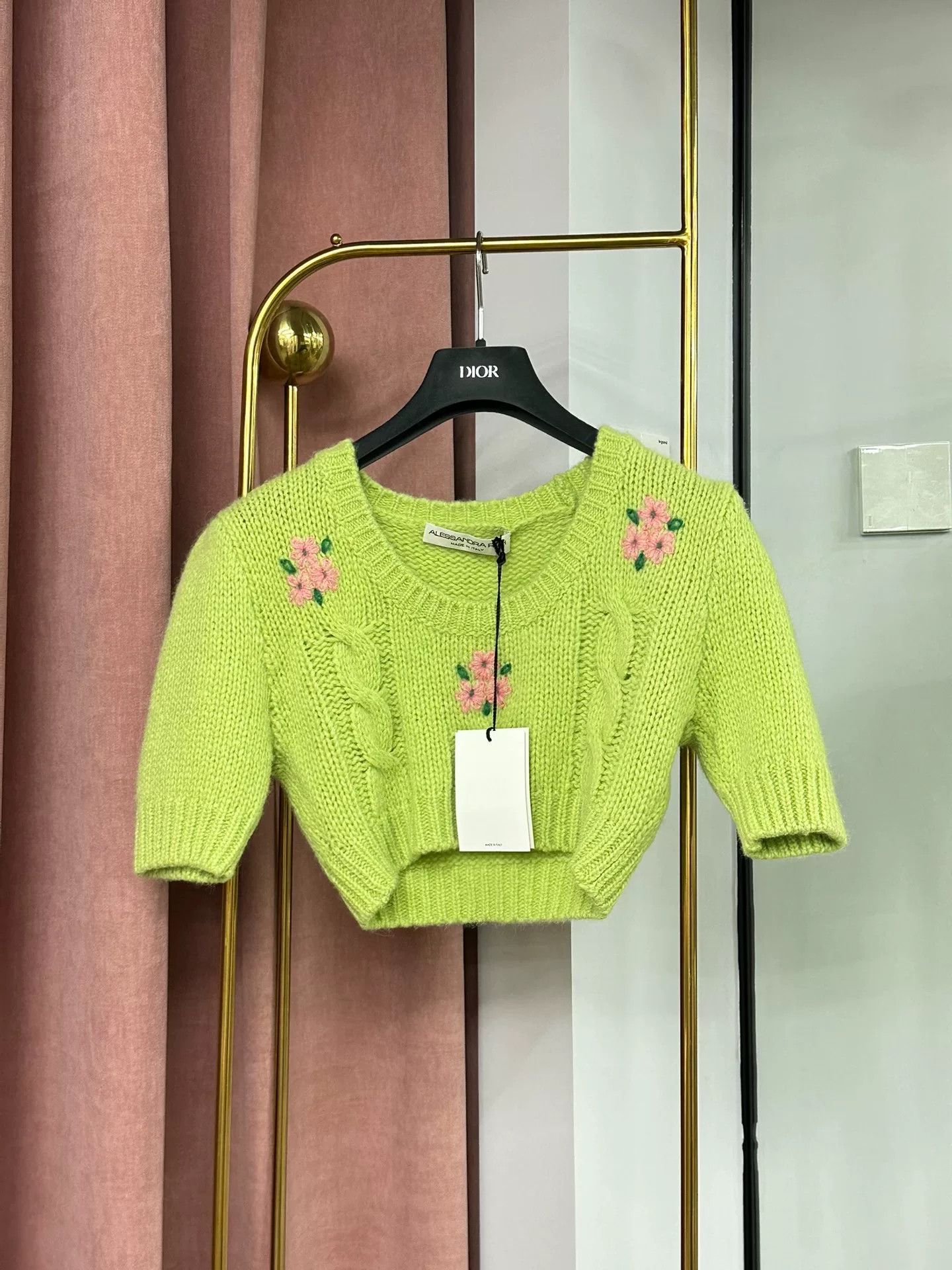 Alessandra Rich Alessandra Rich Green Floral Alpaca Cropped Knit Size S / US 4 / IT 40 - 1 Thumbnail