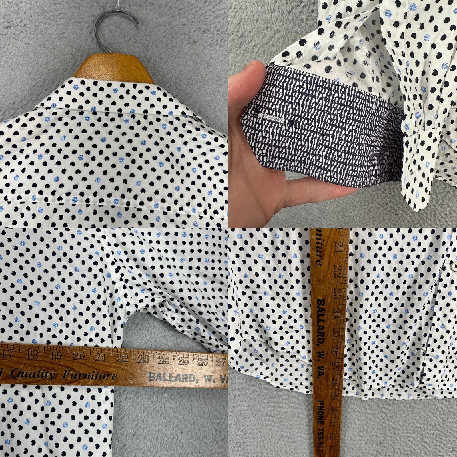 BUGATCHI VINTAGE Bugatchi Button Up Shirt Mens XL Snow White Black Polka Dot Shaped Fit Casual Size US XL / EU 56 / 4 - 8 Thumbnail