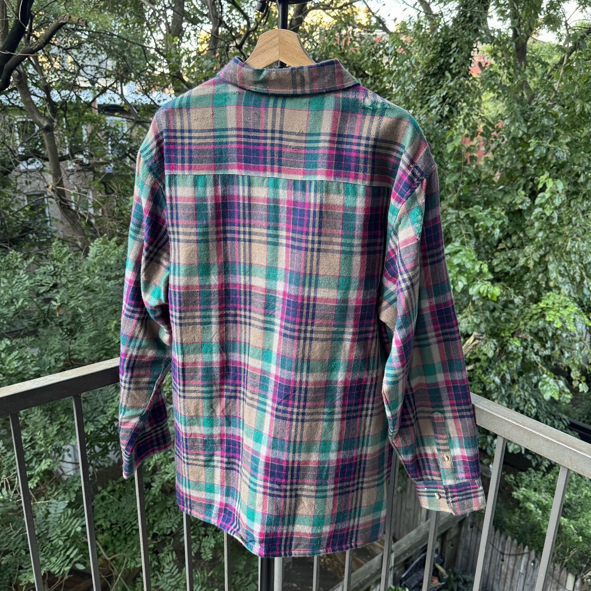 Vintage Thrashed Faded Distressed Flannel Shirt ERD Grunge Chrome Size US L / EU 52-54 / 3 - 2 Thumbnail