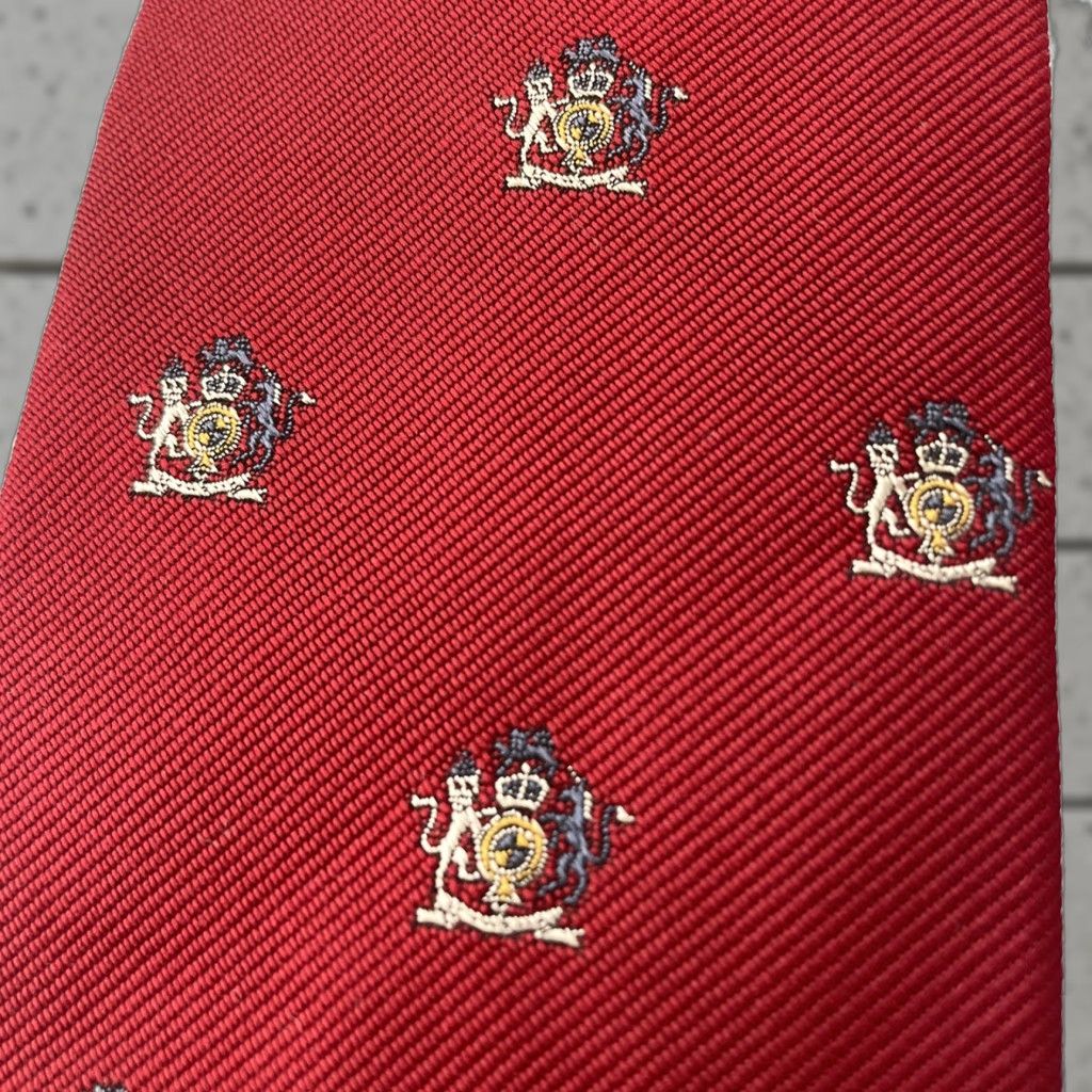 Vintage St. Clair's vtg Necktie Clubs English Woven Silk Poly Tie Unicorn Crest Red 3x57 Size ONE SIZE - 1 Thumbnail