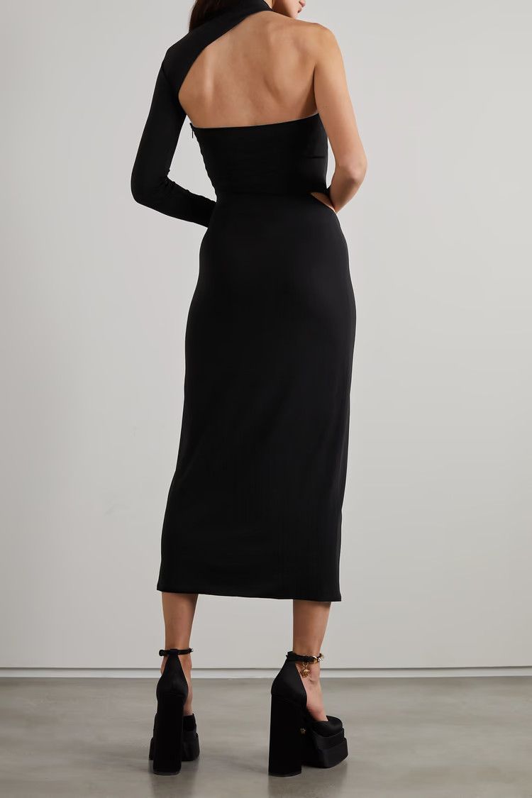 Versace o1y0226 Midi Dress in Black Size M / US 6-8 / IT 42-44 - 3 Thumbnail