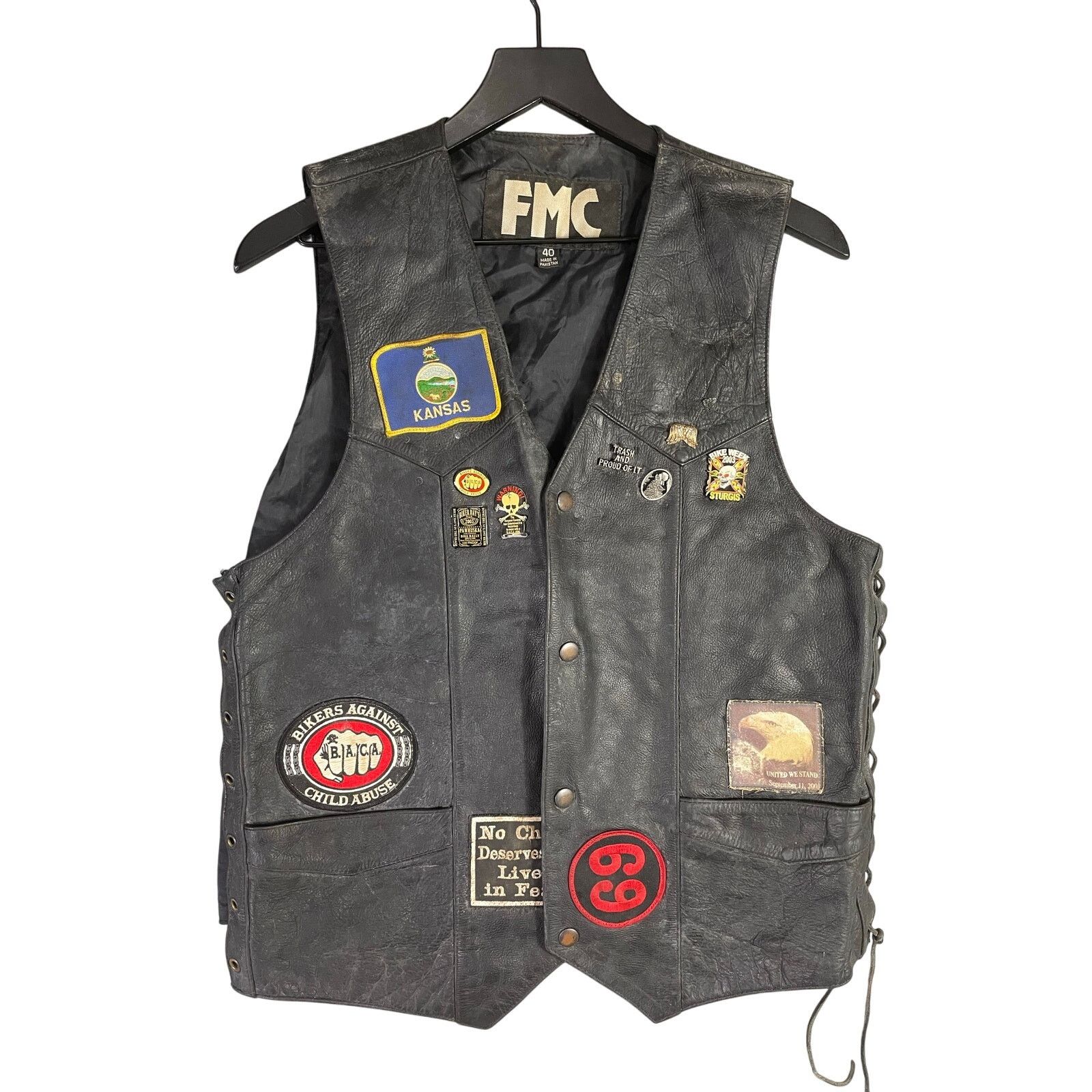 Fmc Vintage FMC Leather Biker Vest Size 40 Patched Sturgis Size US M / EU 48-50 / 2 - 1 Thumbnail