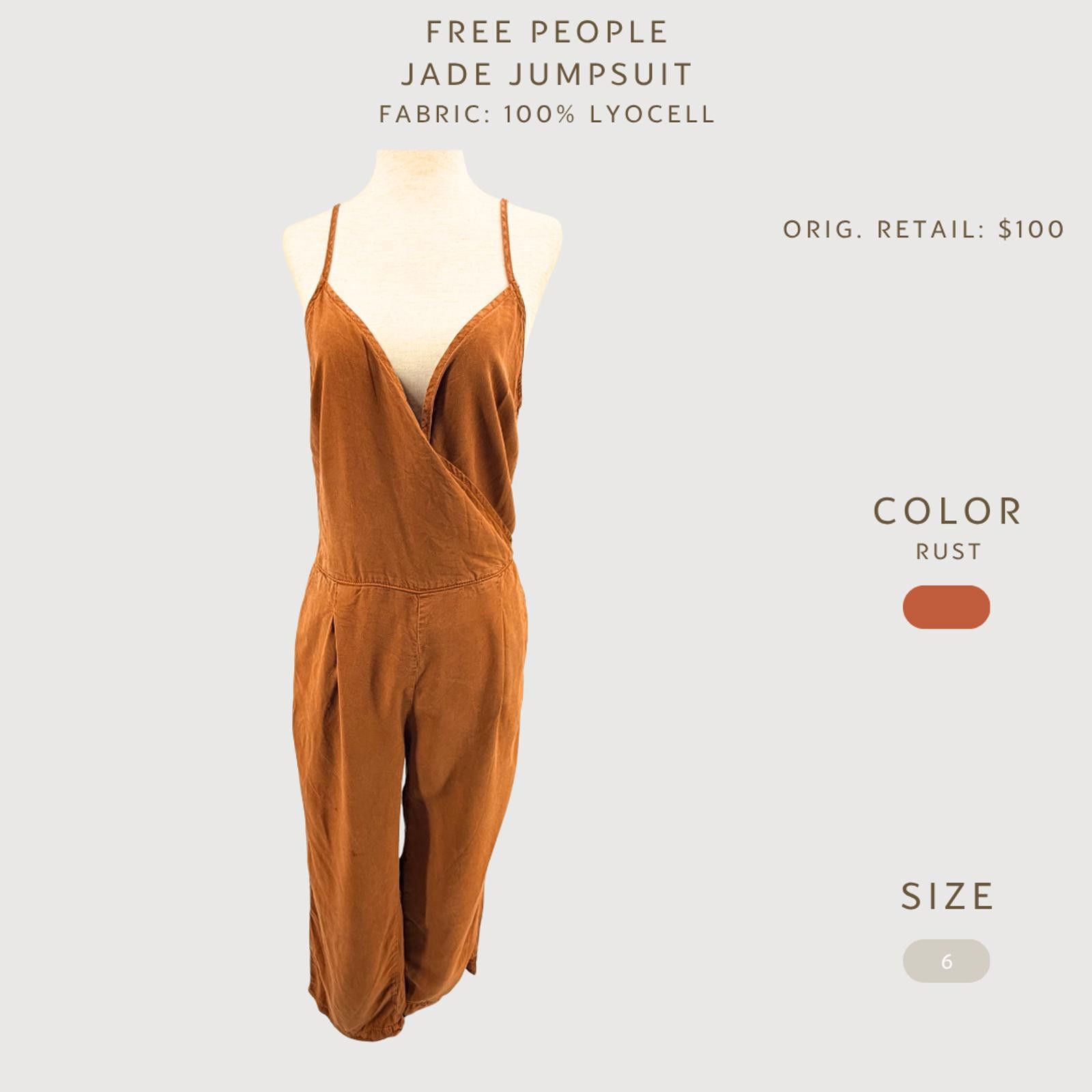 Free People Free People Jade Jumpsuit Rust Lyocell Wide Leg 6 Size 28" / US 6 / IT 42 - 2 Thumbnail