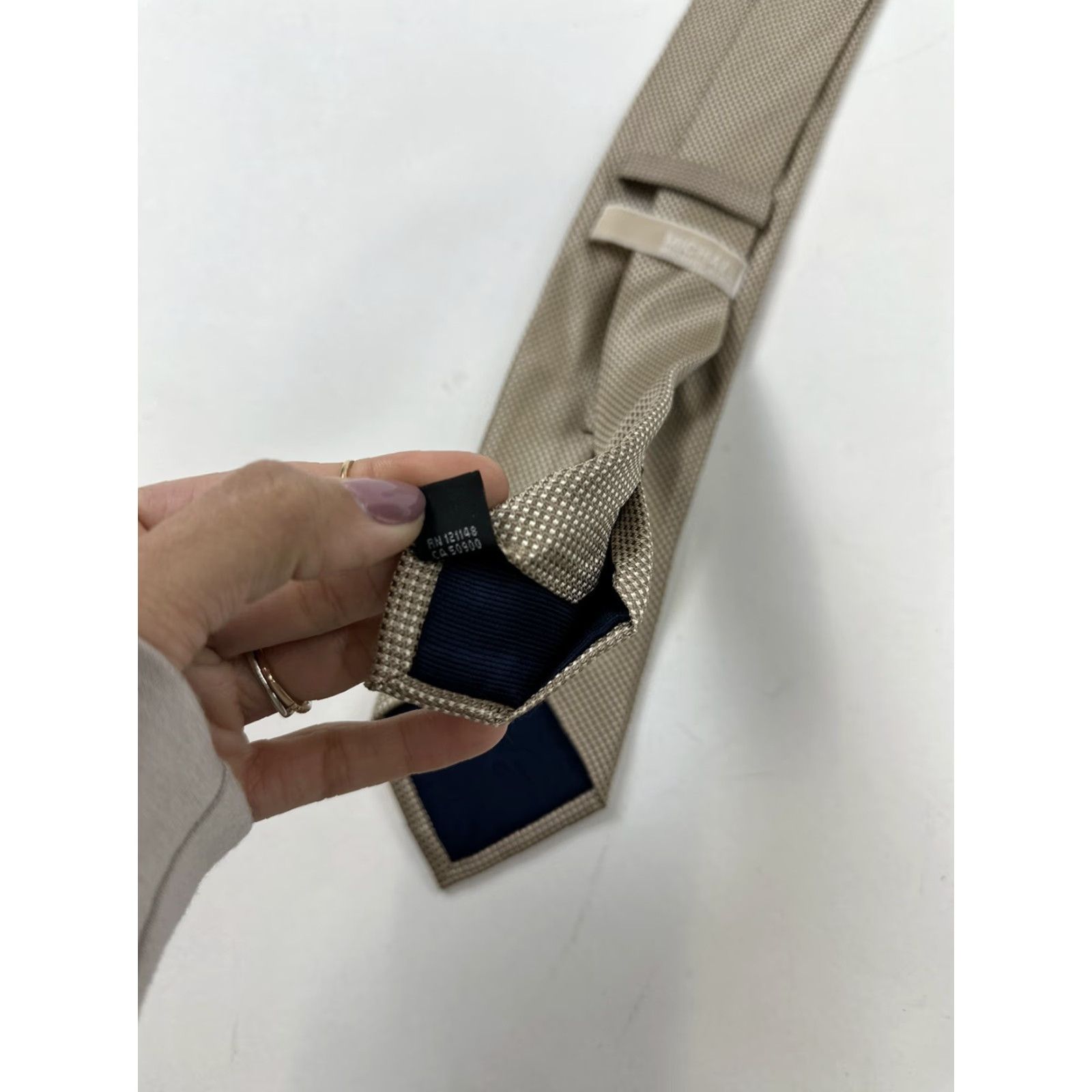 Michael Kors Michael Kors Tie Men’s Beige Silk 57.5”x 3 1/4” Polka Dot Wedding Business Mens Size ONE SIZE - 3 Thumbnail