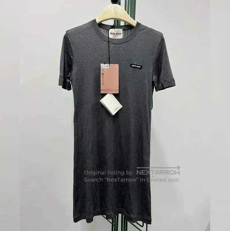 Miu Miu Miu Miu Gray Cotton Logo Embroidered Dress . Size S / US 4 / IT 40 - 1 Thumbnail
