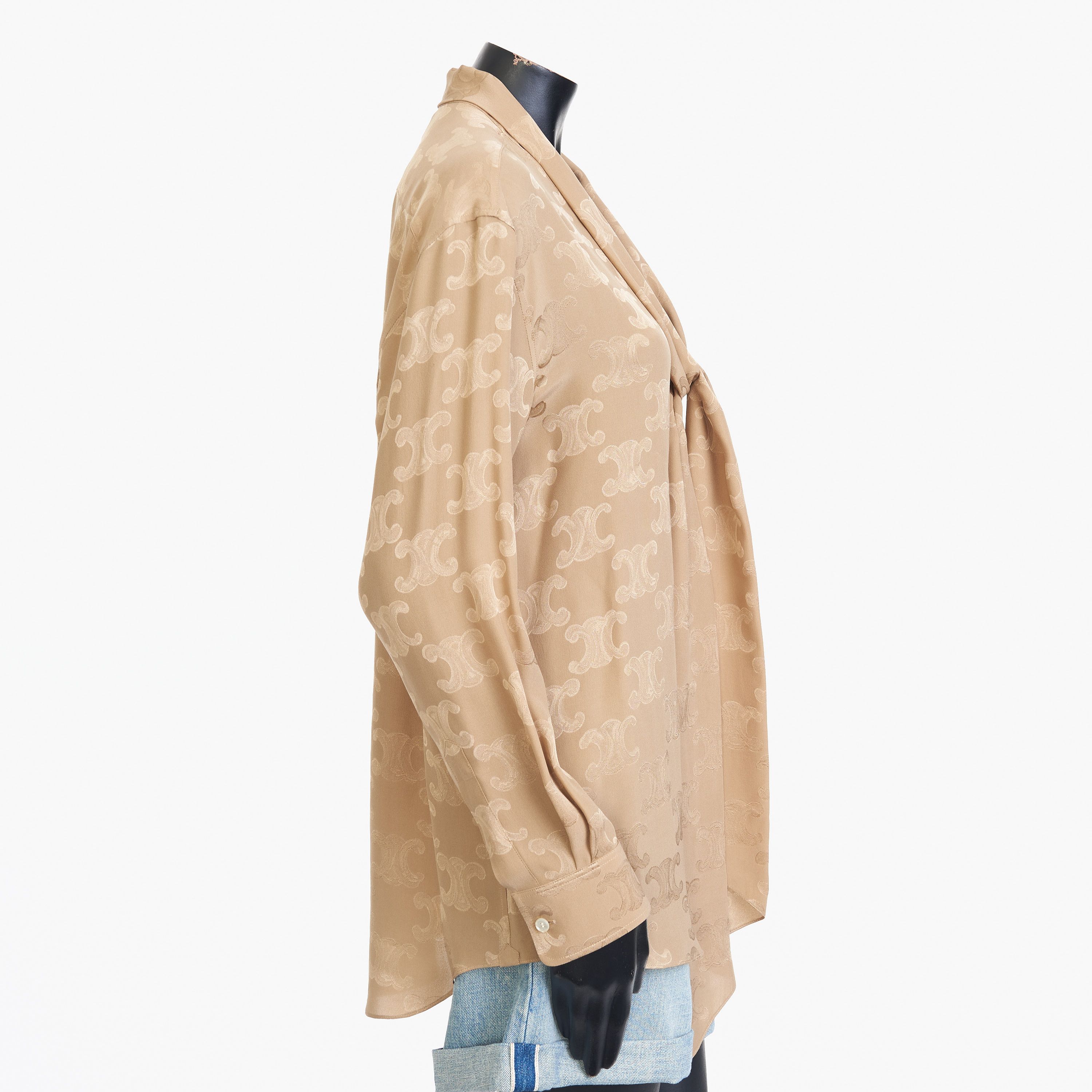 Celine Triompe Lavallière Shirt In Mordore Shiny Matte Silk Size L / US 10 / IT 46 - 7 Thumbnail