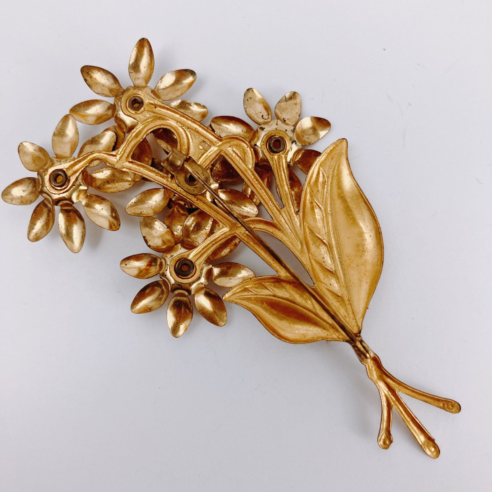 Vintage Large 4" Vintage 1940s Gold Tone Floral Spray Brooch Size ONE SIZE - 7 Thumbnail