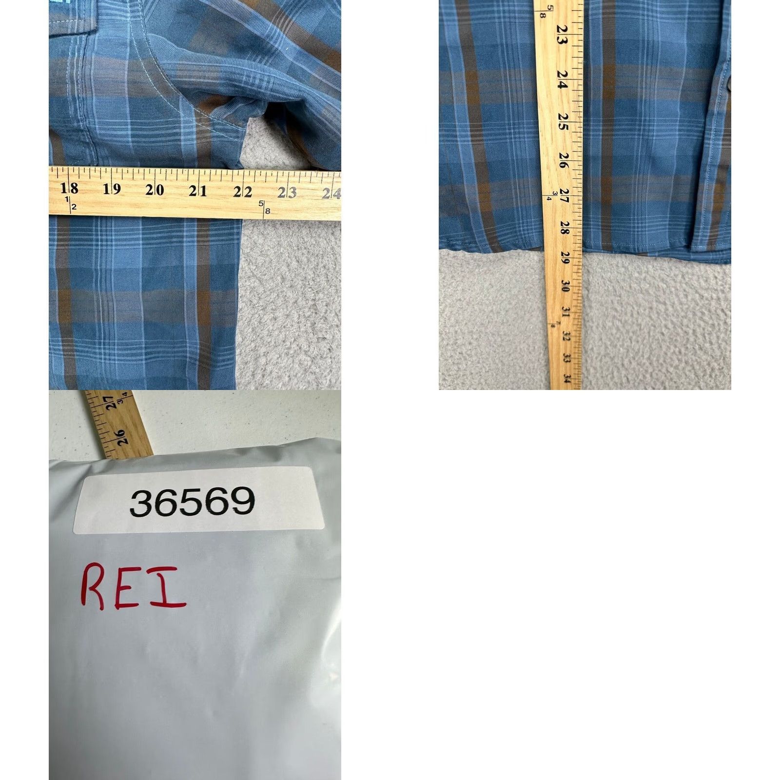 Vintage REI Shirt Mens Medium Blue Grey Madras Plaid Button Up Hiking Flap Pockets Size US M / EU 48-50 / 2 - 8 Thumbnail