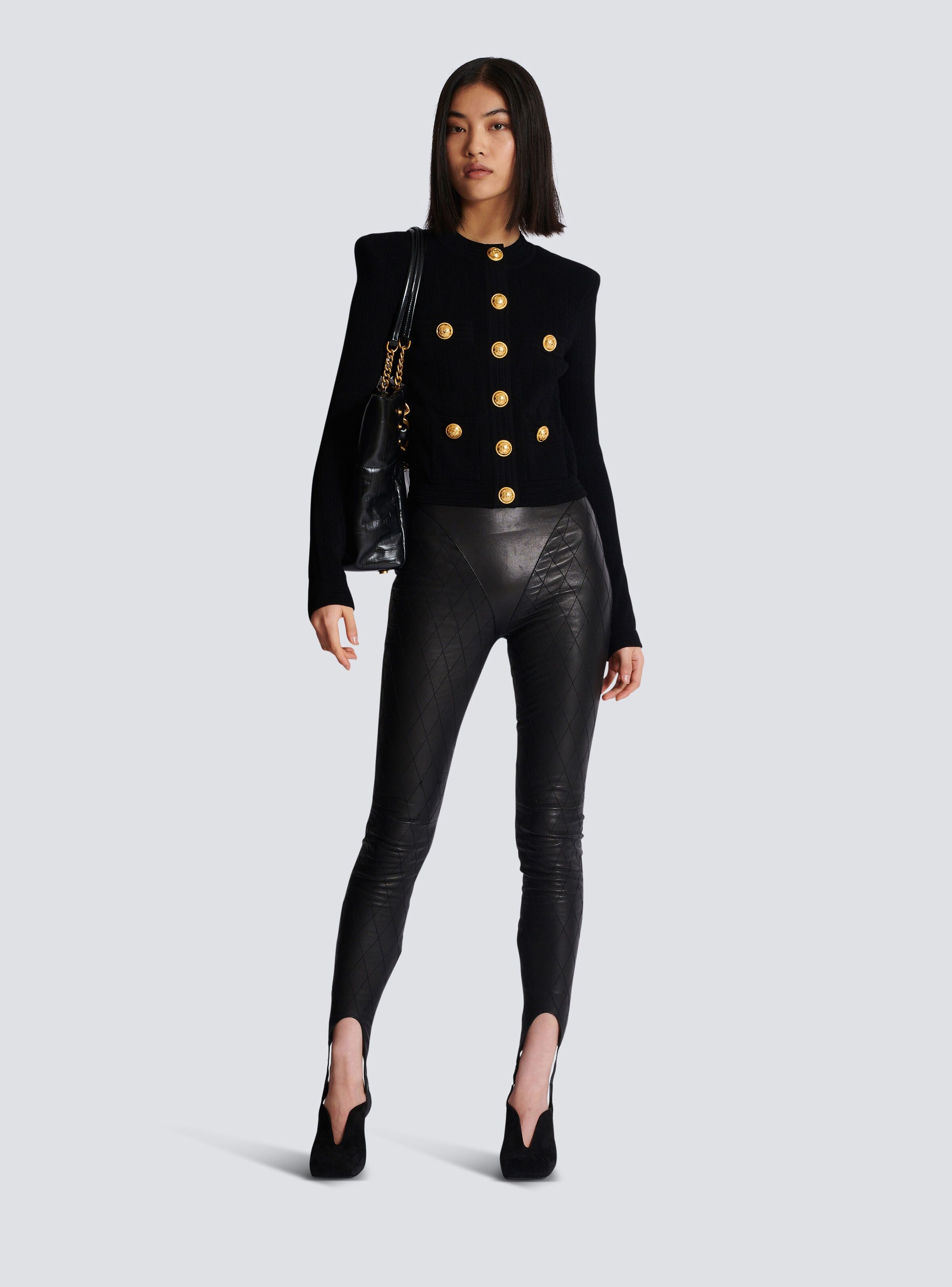 Balmain o1s1wg110825 Topstitched Leather Leggings in Black Size 27" / US 4 / IT 40 - 5 Thumbnail