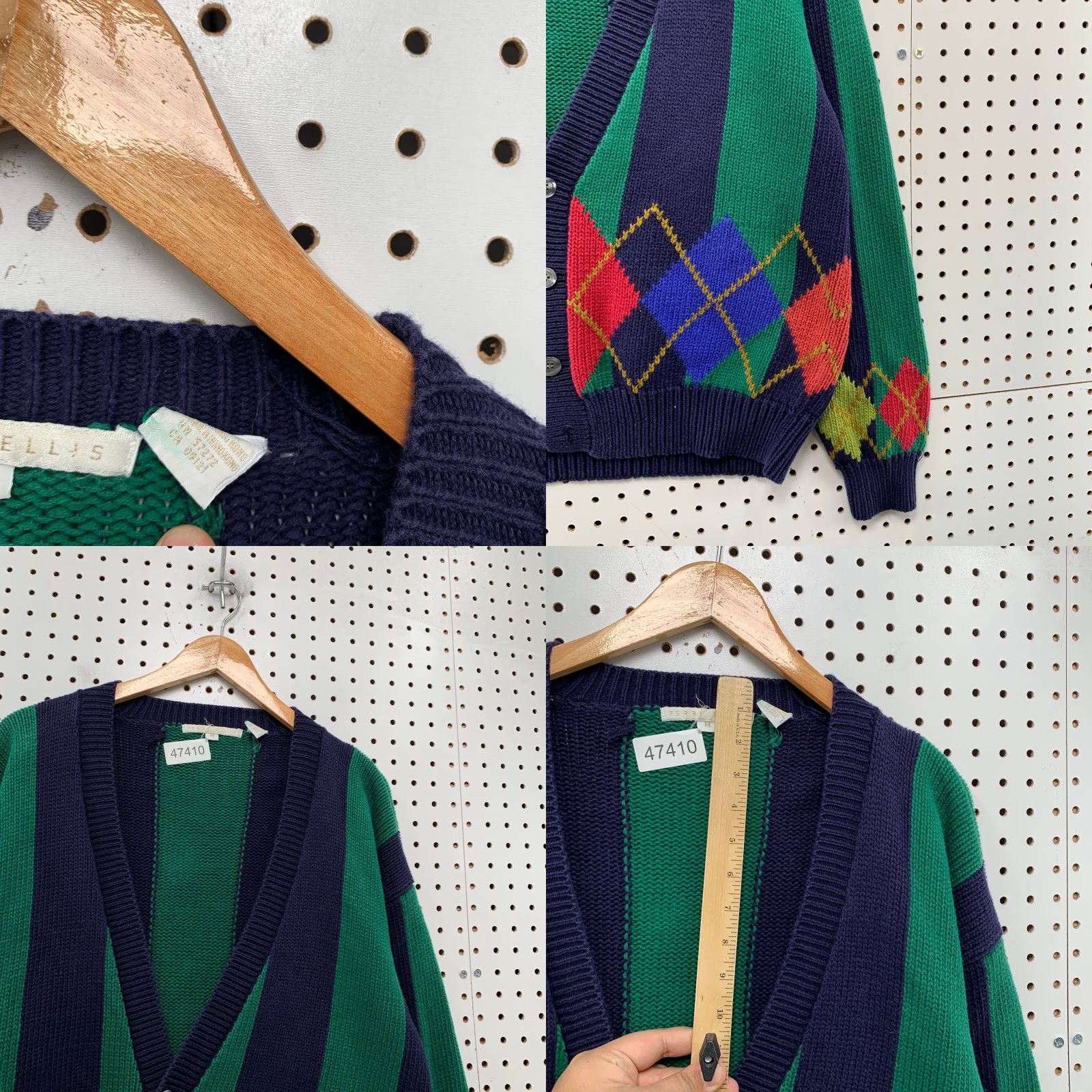 Perry Ellis Vintage Perry Ellis Cardigan Sweater Mens M Blue Green Argyle Golf 90s Size US M / EU 48-50 / 2 - 8 Thumbnail