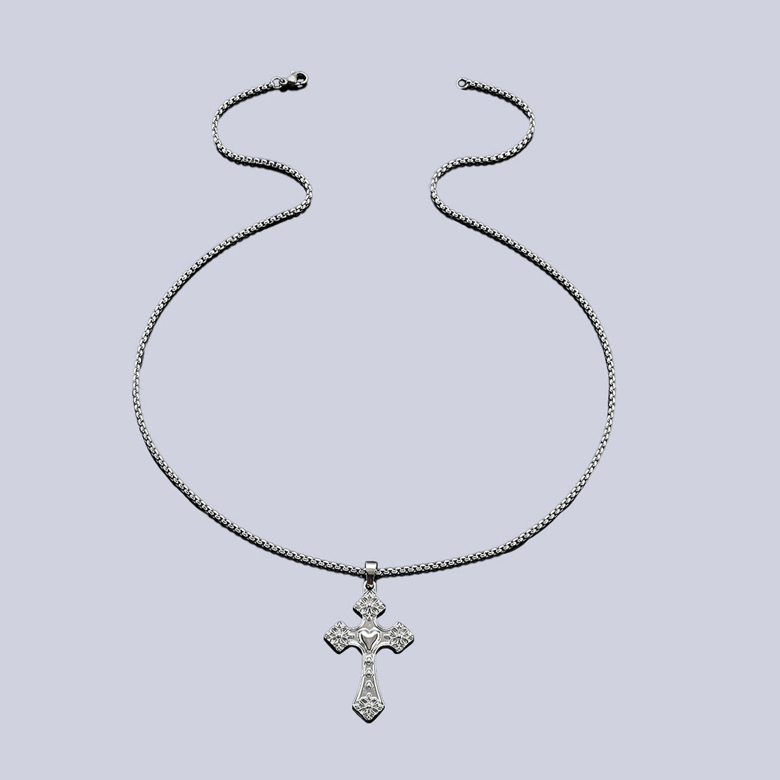 Jewelry Silver Cross Pendant Necklace, Men's Religious Jewelry Size ONE SIZE - 3 Thumbnail