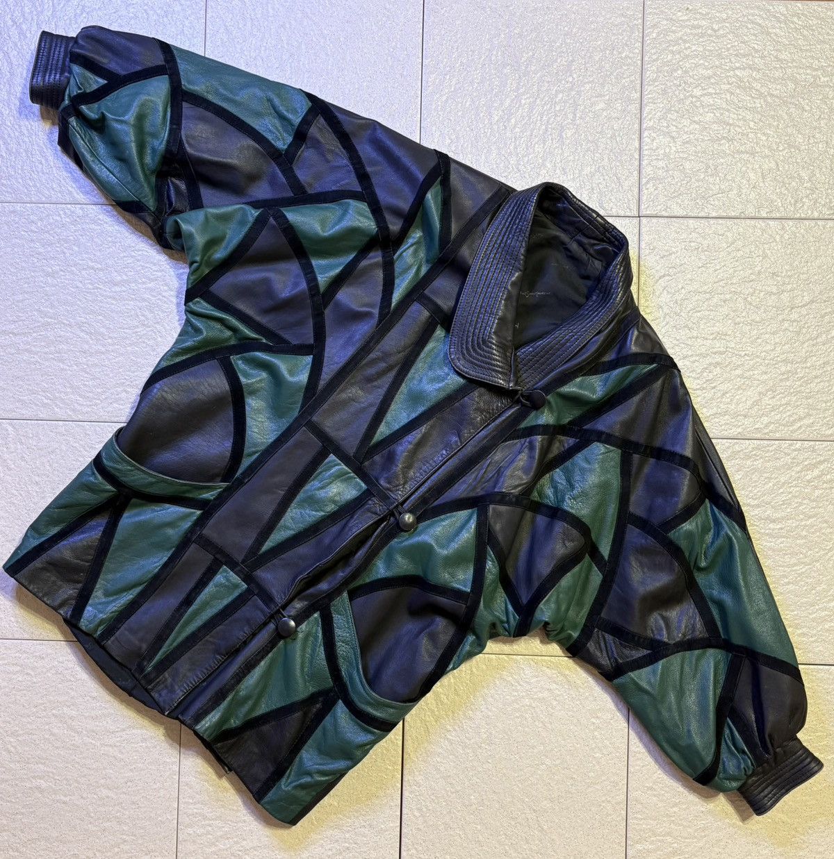 Other Vintage Patchwork Leather Batwing Jacket Rare 80s Size US M / EU 48-50 / 2 - 2 Thumbnail
