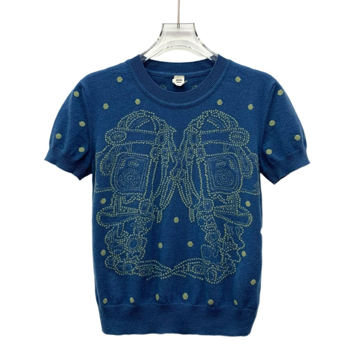 Hermes Hermes Blue Pattern Polka Dot Embroidered Cashmere Knit Size XS / US 0-2 / IT 36-38 - 1 Thumbnail