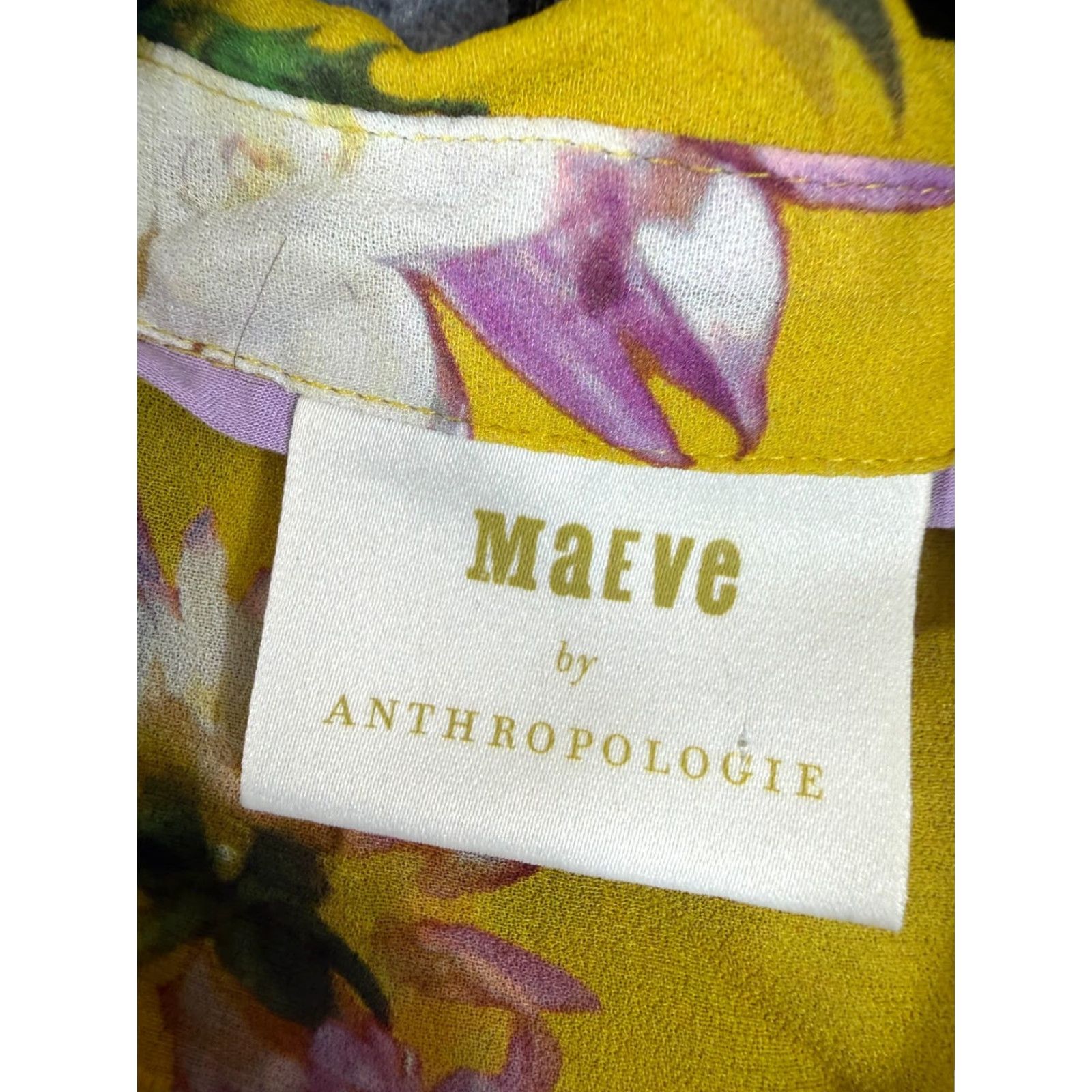 Anthropologie Maeve By Anthropologie Sheer Shirt Womens 4 Duchess Yellow Floral Sleeveless Blouse Crew Neck Button Size S / US 4 / IT 40 - 6 Thumbnail