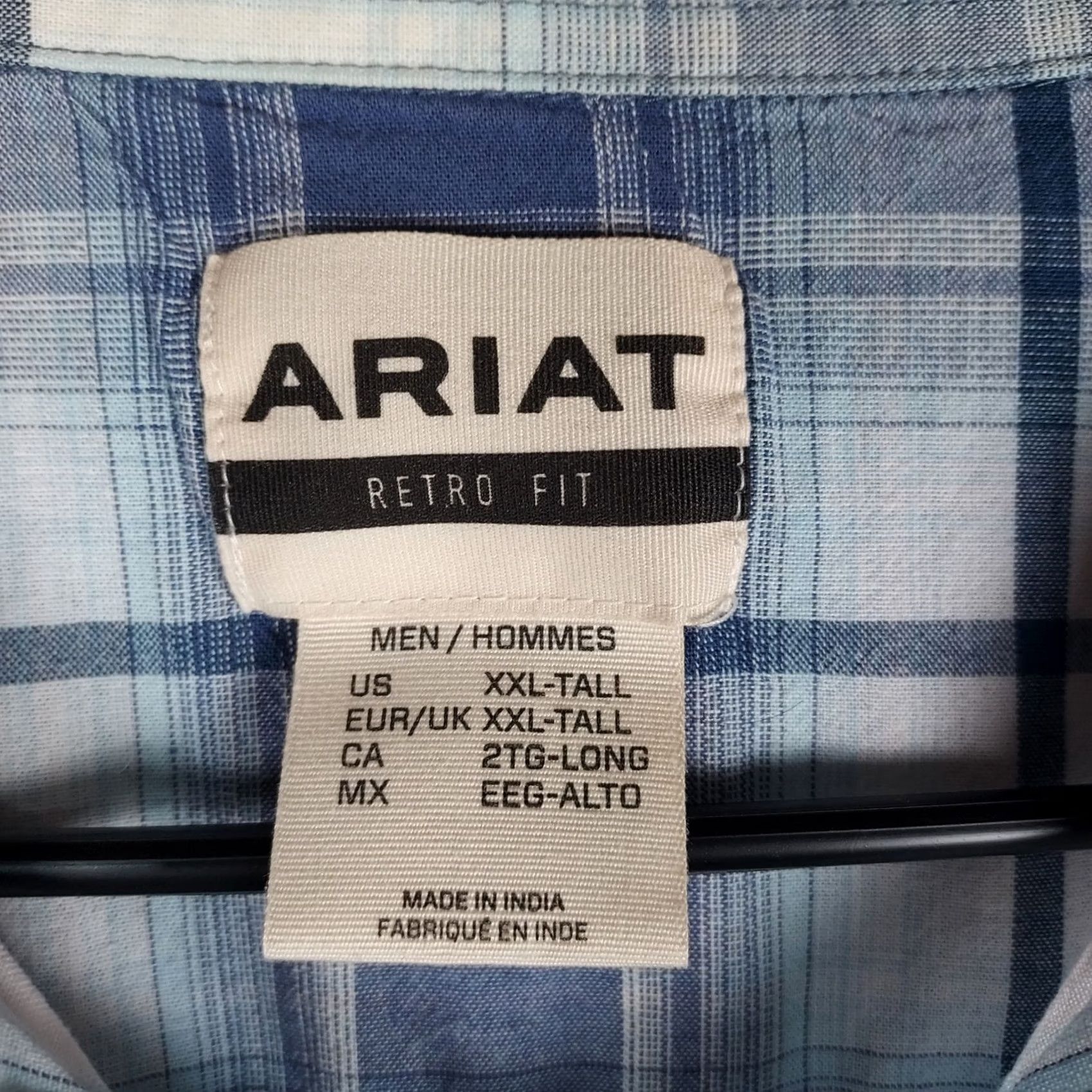 Ariat Ariat Western Snap Shirt Mens XXL Tall Blue Plaid Short Sleeve Button-Up Pocketed Cotton Woven Regular Fit Collared N/A Size US XXL / EU 58 / 5 - 4 Thumbnail
