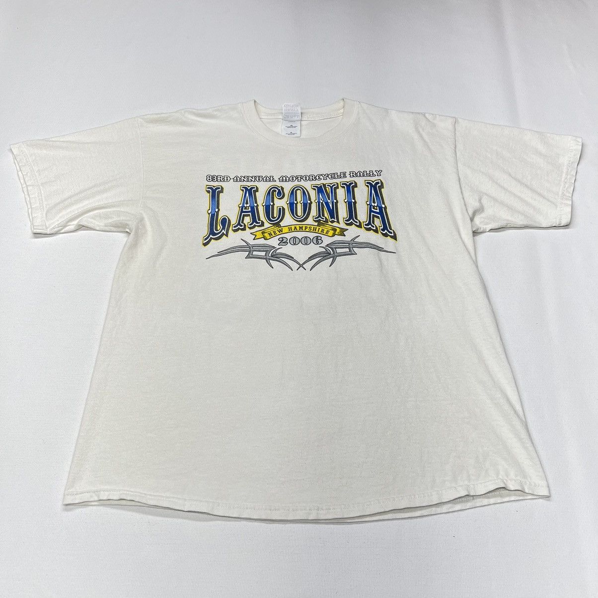 Vintage Laconia Motorcycle Rally Tee Shirt White Biker New Hampshire Size US XL / EU 56 / 4 - 2 Thumbnail