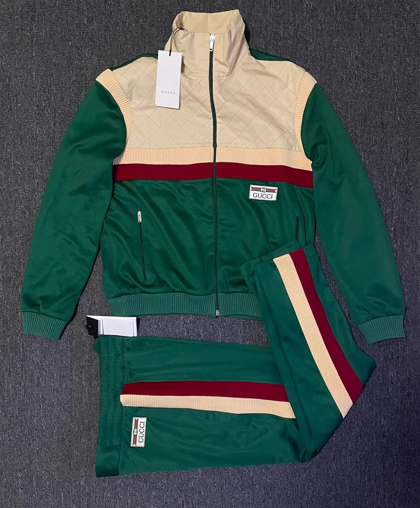 Gucci Green Tracksuit with Stripes and Zip Jacket Size US S / EU 44-46 / 1 - 1 Thumbnail