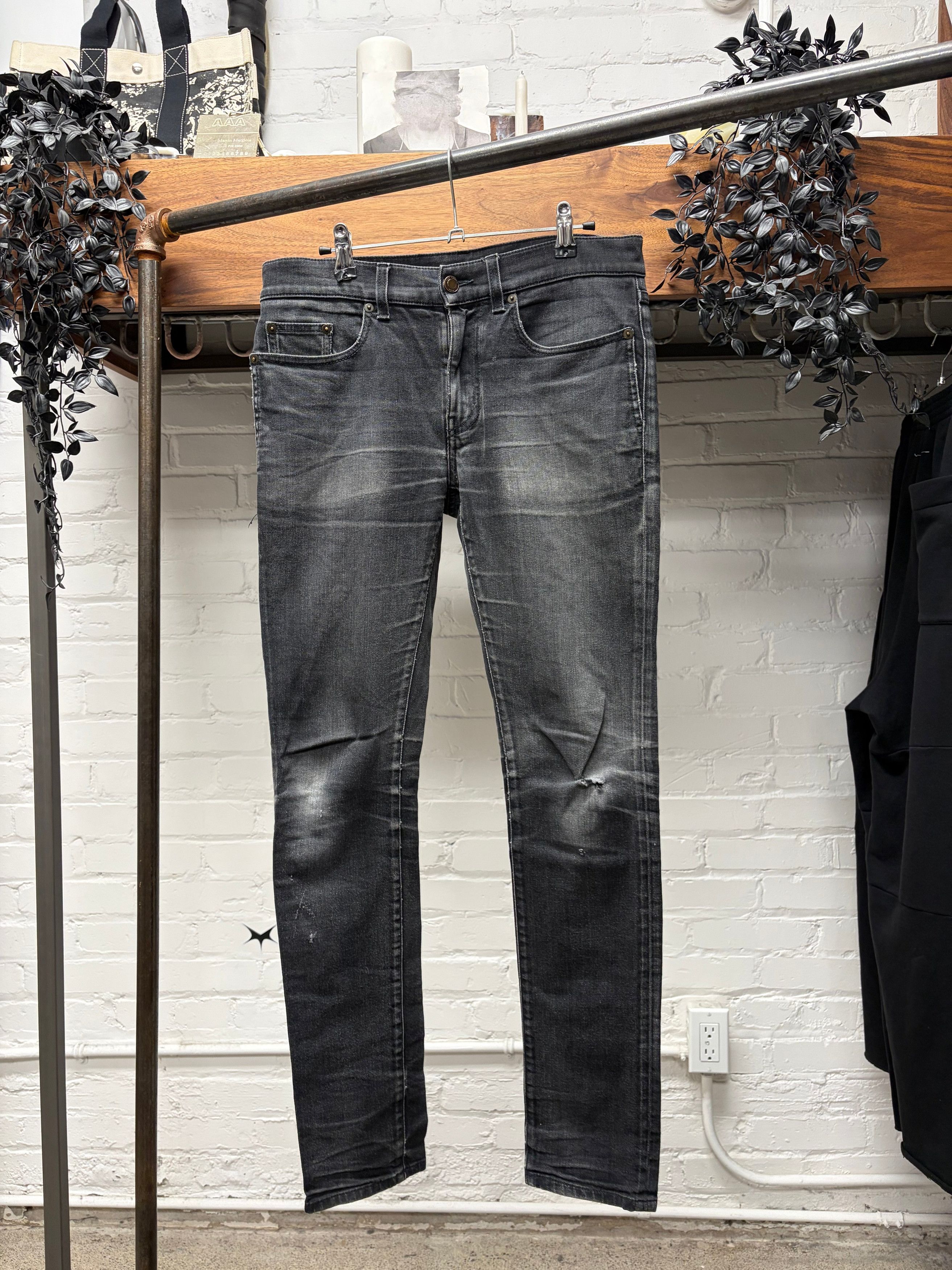 Saint Laurent Paris Saint Laurent ‘D03’ Washed Black Repaired Black Skinny Jeans Size US 30 / EU 46 - 1 Thumbnail