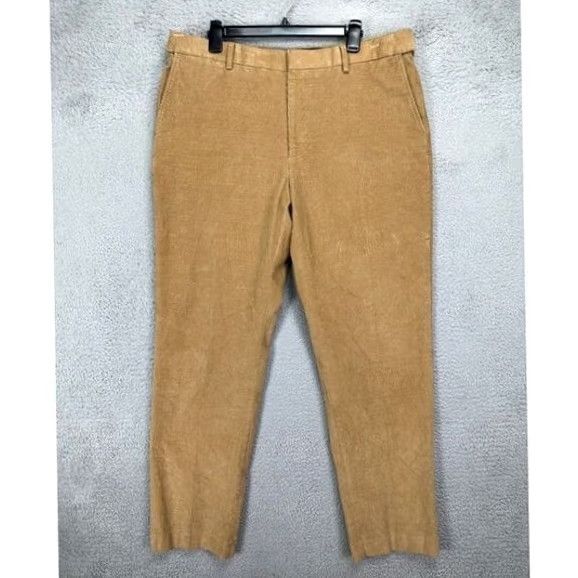 Lands' End Lands' End St. John Pants Mens 38 Tan Corduroy Traditional Fit Straight Stretch | Beige | Flat Front | 34 Inseam | Regular Size US 38 / EU 54 - 2 Thumbnail