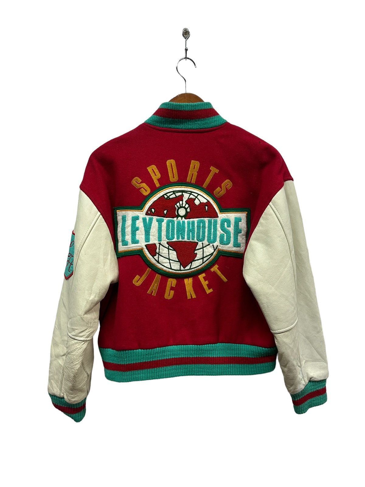 image of Gear For Sports x Racing Vintage 90's Leyton House Varsity Leather Wool Jacket Japan in Red (Size M
