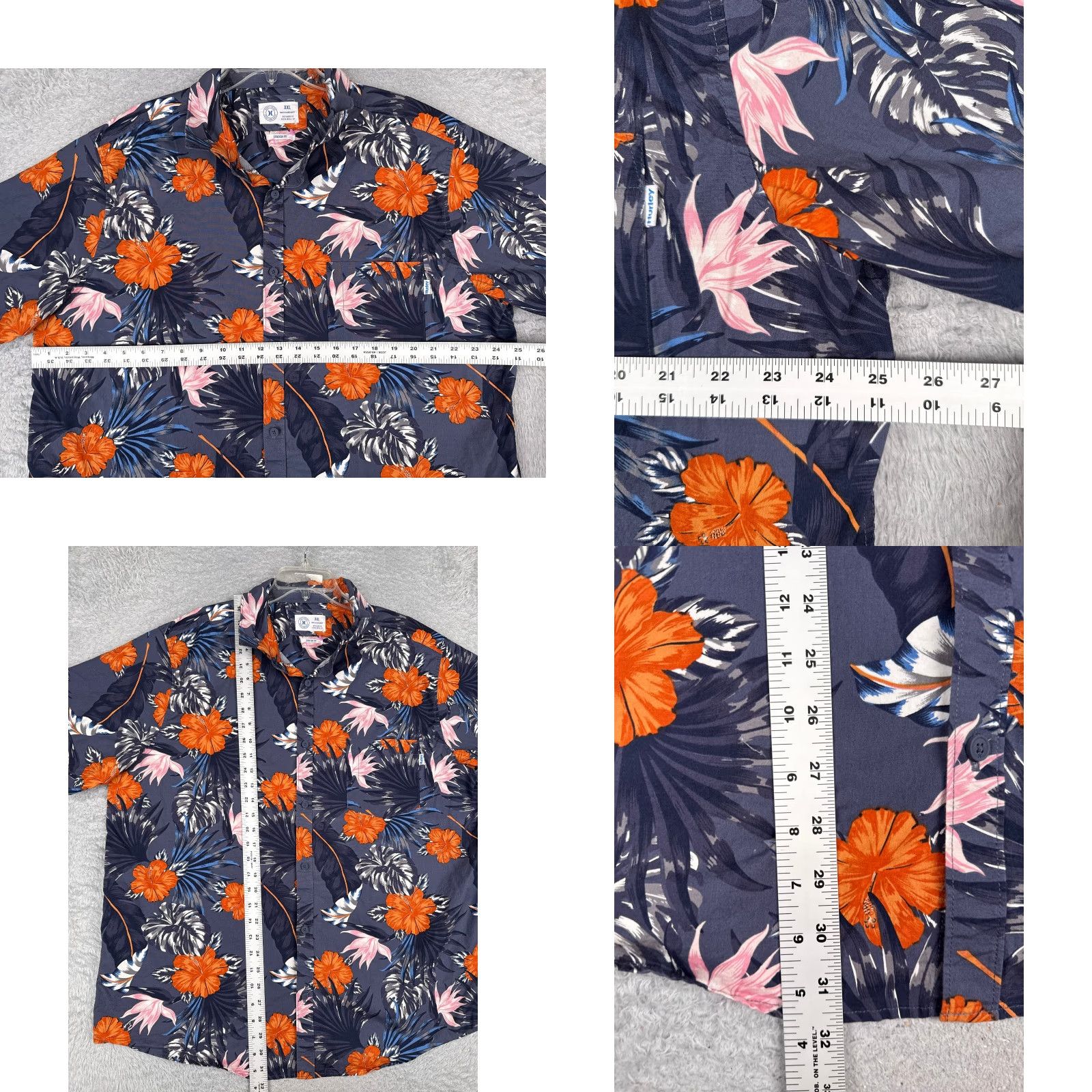 Hurley Hurley Shirt Men 2XL Button-Up Hawaiian Floral Blue Orange Pink Bird Of Paradise Casual Short Sleeve Size US XXL / EU 58 / 5 - 8 Thumbnail
