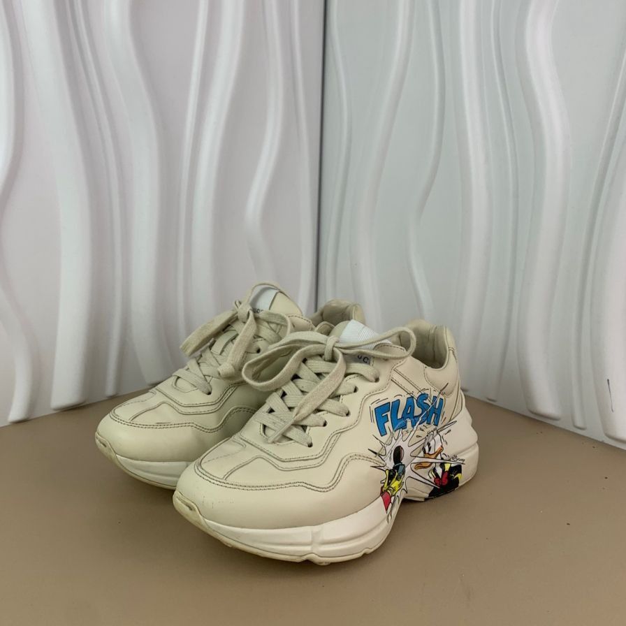 Gucci Disney X Gucci Reyton Ivory White Donald Duck Print Sneakers Size US 4 / IT 34 - 1 Thumbnail