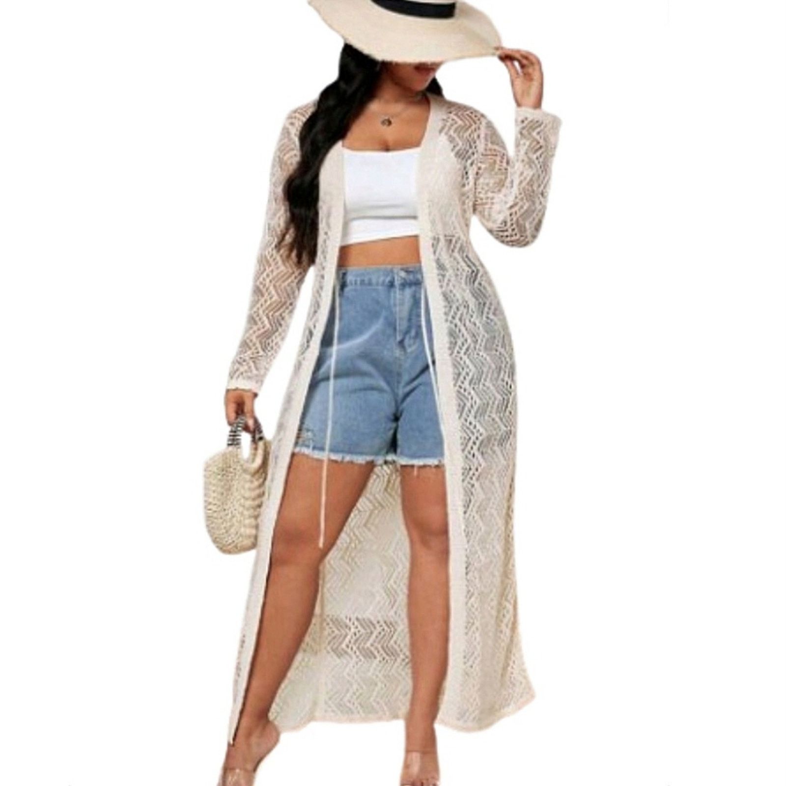 Shein CROCHET STYLE ☆ TIE FRONT ☆ DUSTER / COVER-UP 5x ☆ NWT Size 4XL / US 24-26 - 5 Thumbnail