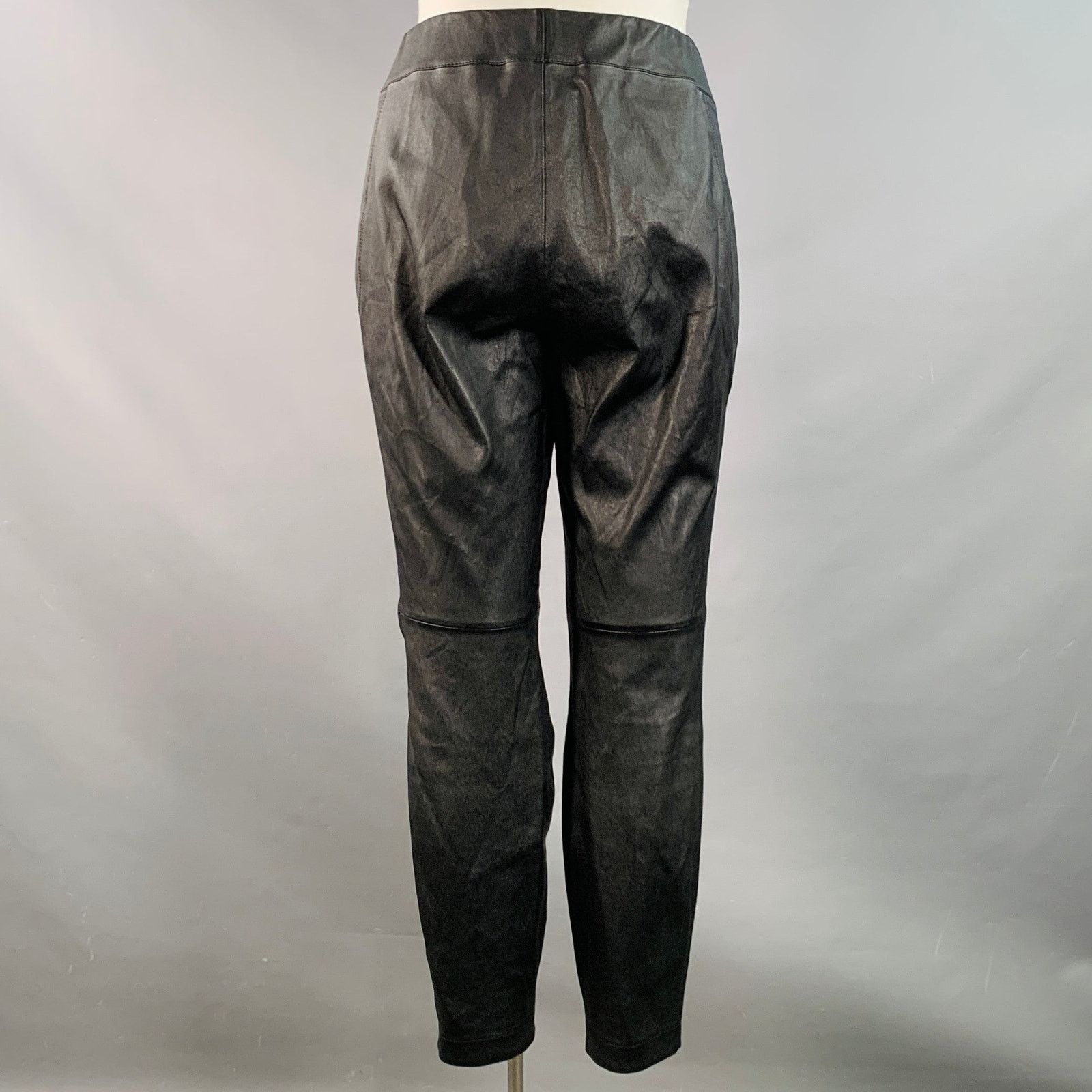 Lafayette 148 Greenwich Black Leather Lambskin Leggings Casual Pants Size 34" / US 12 / IT 48 - 2 Thumbnail