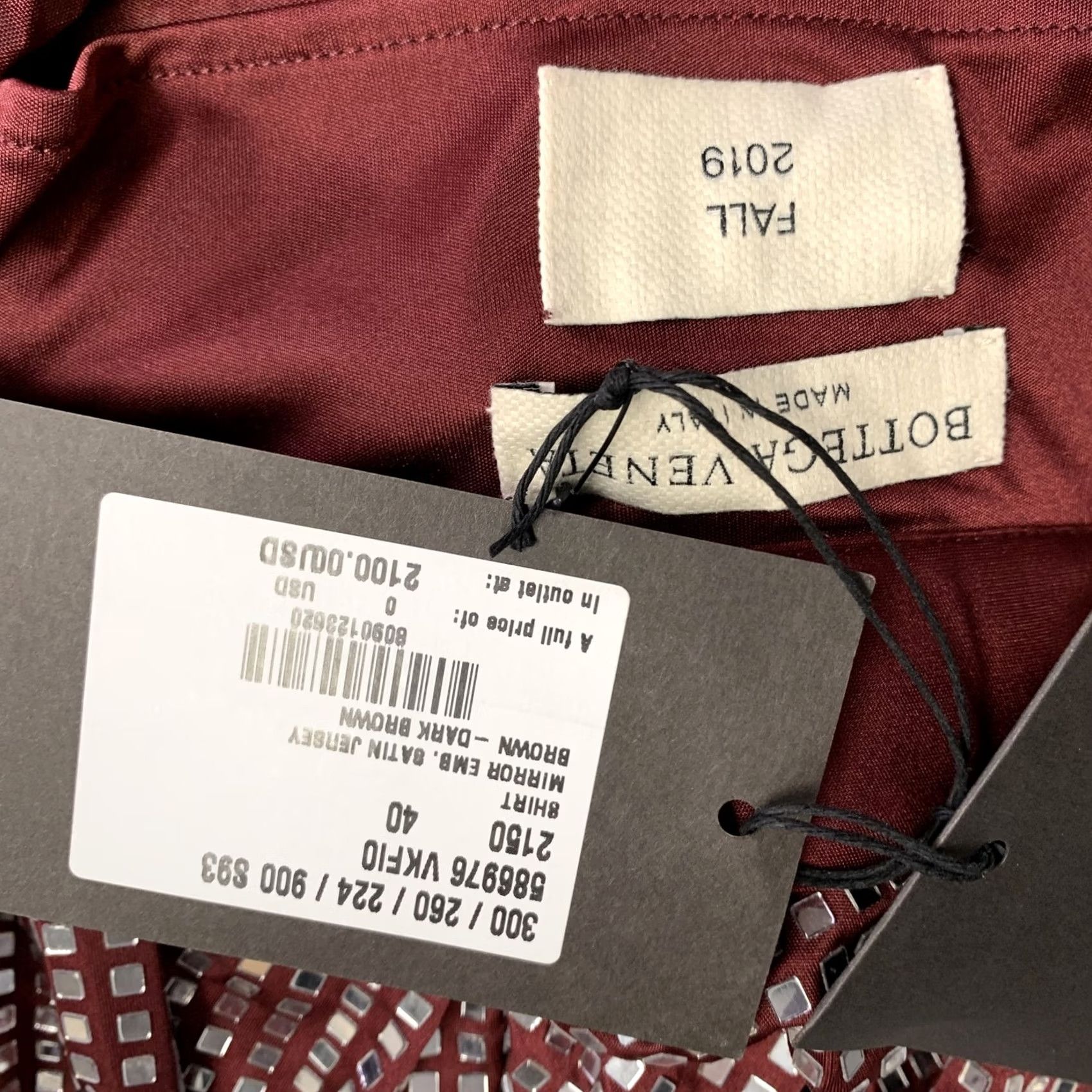 Bottega Veneta BOTTEGA VENETA Shirt Burgundy Silver Satin Jersey Embellishment Fall 2019 S Womens Size S / US 4 / IT 40 - 5 Thumbnail