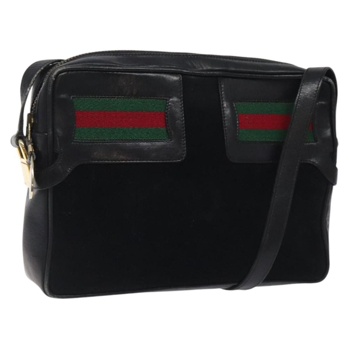 Gucci GUCCI Web Sherry Line Shoulder Bag Suede Black Gold Red Size ONE SIZE - 1 Thumbnail
