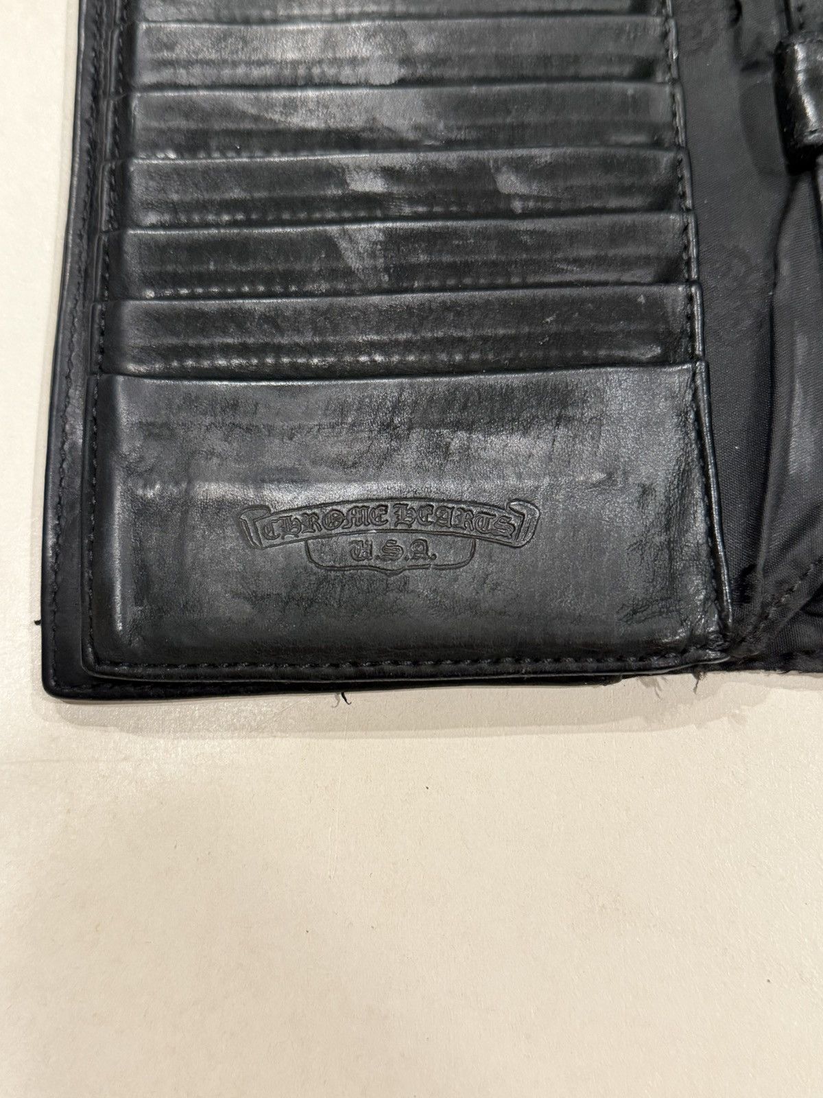 Chrome Hearts Chrome Hearts Black Leather Wave Wallet Silver Cross Balls Size ONE SIZE - 7 Thumbnail
