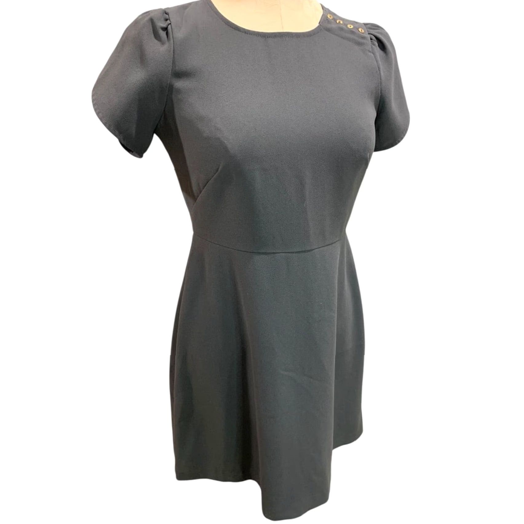 Loft LOFT Size 2P Petites Charcoal Gray A-Line Dress Button Embellished Shoulder Women Size XS / US 0-2 / IT 36-38 - 2 Thumbnail
