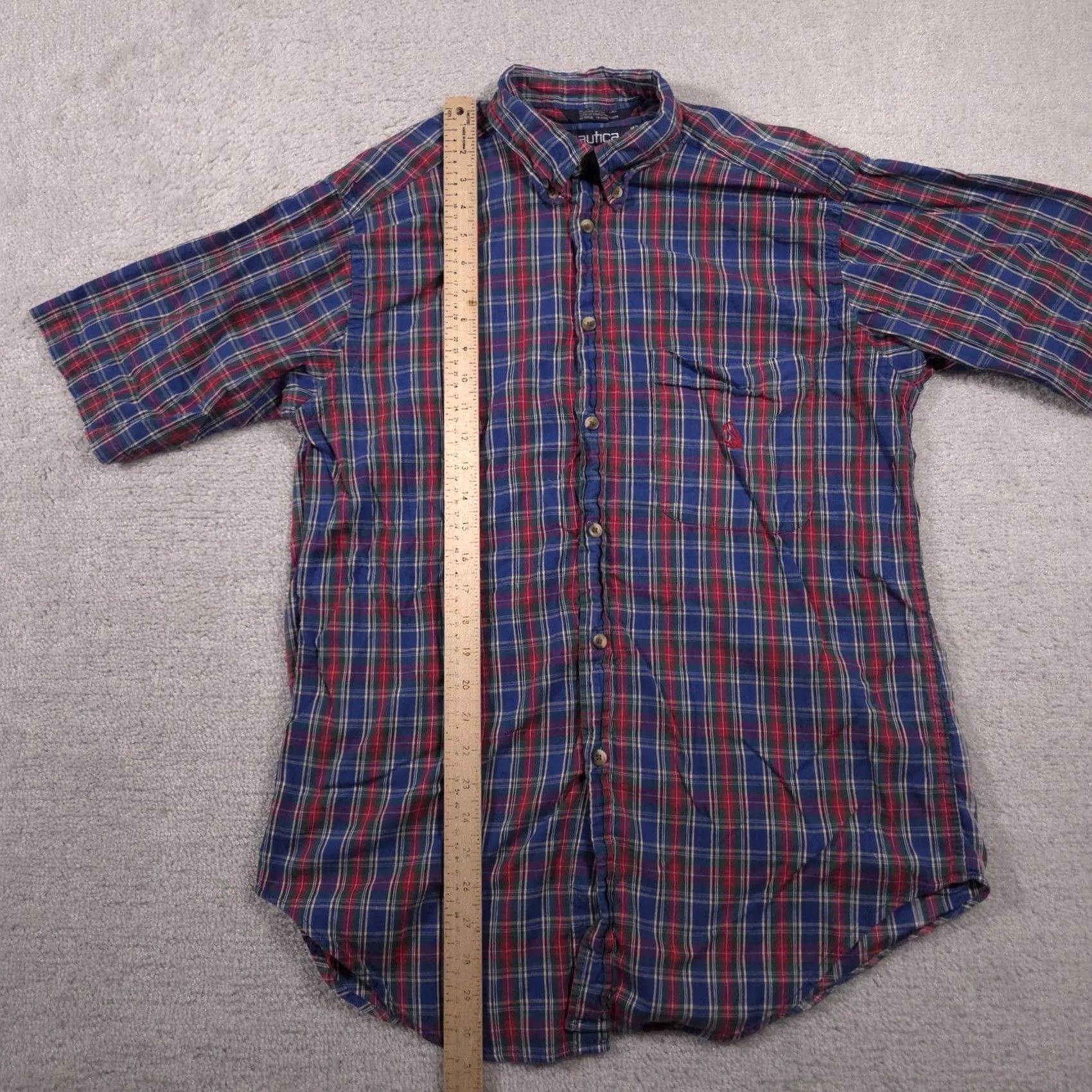 Nautica Nautica Shirt Mens Medium Blue Red Green Plaid Short Sleeve Button Down Pocket Embroidered Sail Logo Casual Button-Up Collared Size US M / EU 48-50 / 2 - 7 Thumbnail