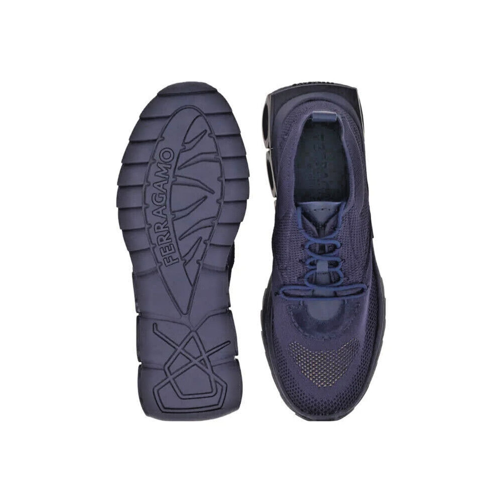 Salvatore Ferragamo FERRAGAMO DARK BLUE NIMA LEATHER MESH LOGO SNEAKERS 12 45 Size US 12 / EU 45 - 6 Thumbnail