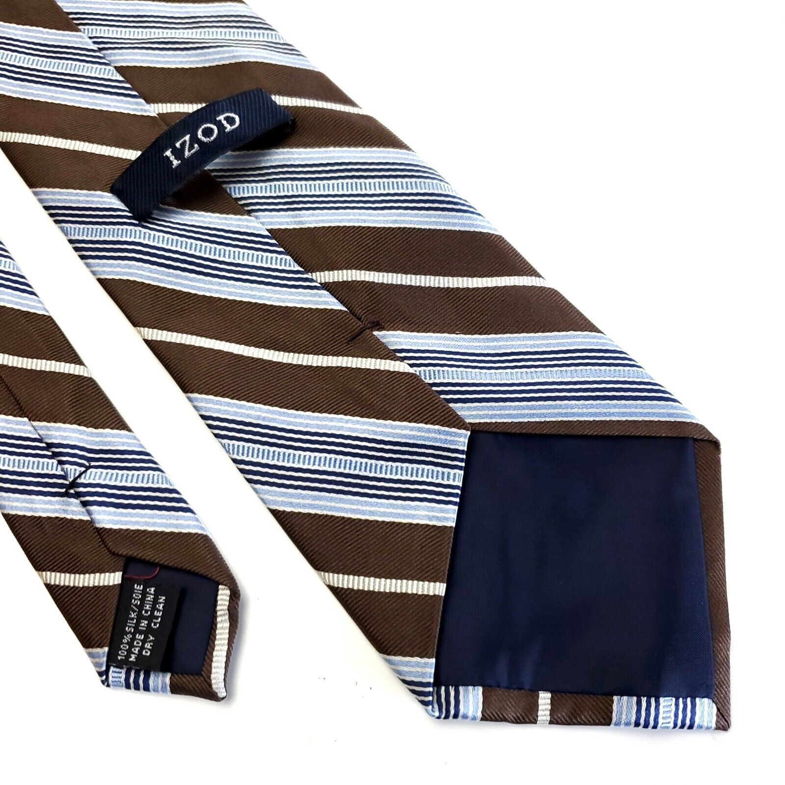 Izod Izod Woven Brown Blue Striped Wide Silk Tie Size ONE SIZE - 5 Thumbnail