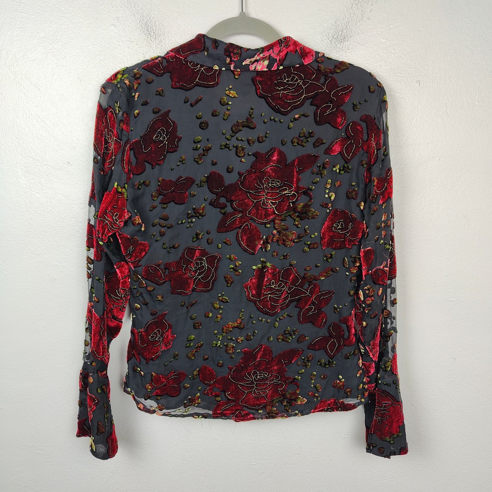 Other Vintage 90s Silkland Wrap Top Womens 8 Black Red Velvet Size M / US 6-8 / IT 42-44 - 6 Thumbnail