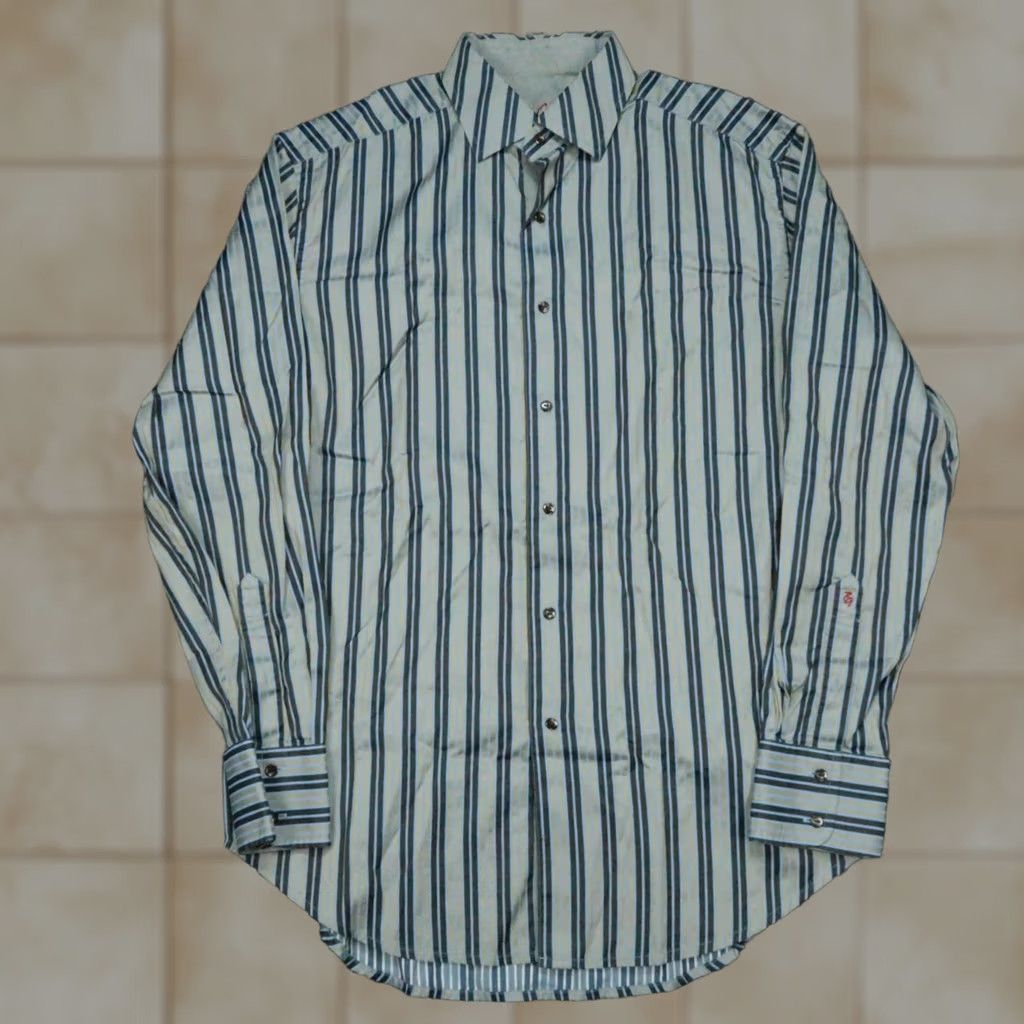 Robert Graham Robert Graham Shirt Mens Medium Blue Gray Striped Paisley Flip Cuff Long Sleeve Size US M / EU 48-50 / 2 - 1 Thumbnail