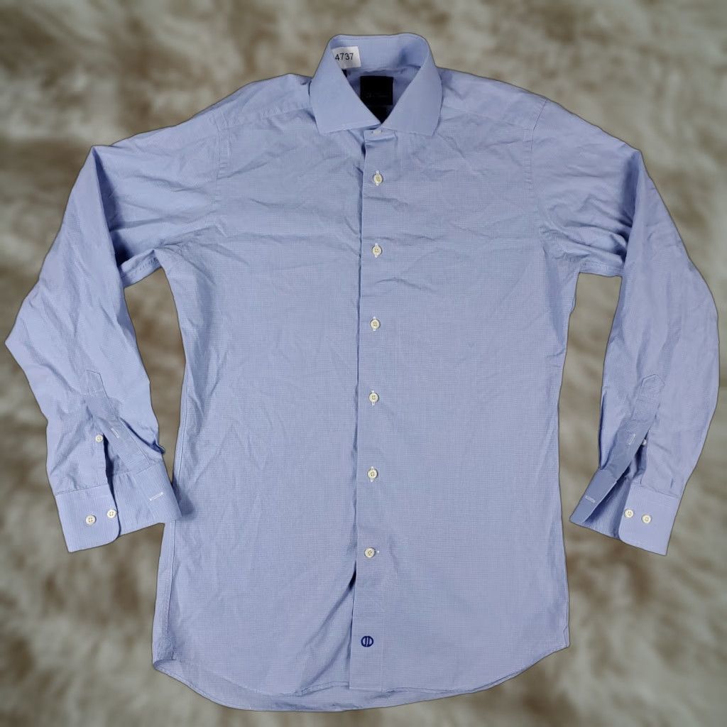 David Donahue VINTAGE David Donahue Men's Dress Shirt Long Sleeve Blue Plaid Cotton Size 15 Business Casual Men's Size 40R - 1 Thumbnail