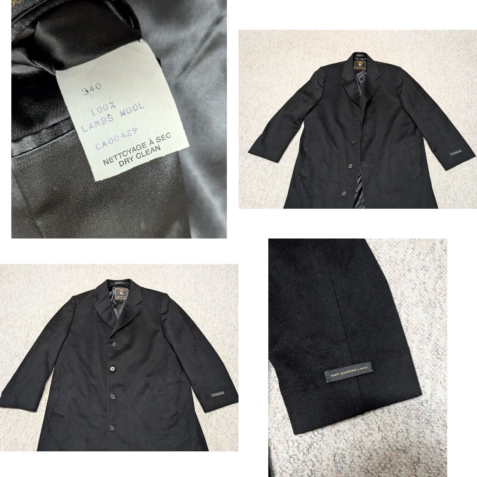 Hart Schaffner Marx VINTAGE Hart Schaffner Marx overcoat 52 black wool Flannel 3XL Coat Mens Long Size US XXL / EU 58 / 5 - 8 Thumbnail