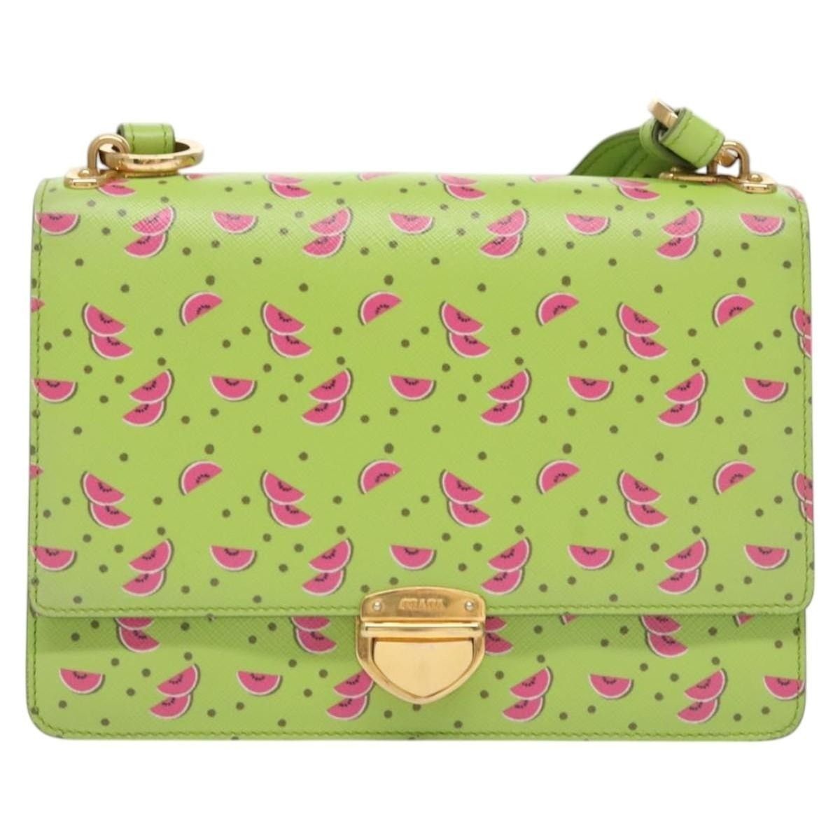 Prada Prada Leather Watermelon Shoulder Bag Saffiano Green Size ONE SIZE - 1 Thumbnail