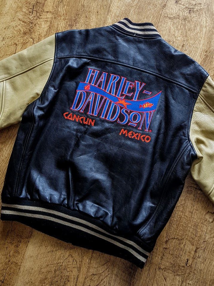 Harley Davidson × Vintage SICK Cancun Harley Davidson Embroidered Leather Jacket Size US M / EU 48-50 / 2 - 1 Thumbnail