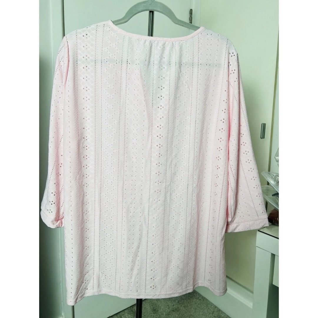 Other Womens Pink casual blouse Lace V-Neck Top 3/4 Sleeve 2XL Size XXL / US 16-18 / IT 52-54 - 2 Thumbnail