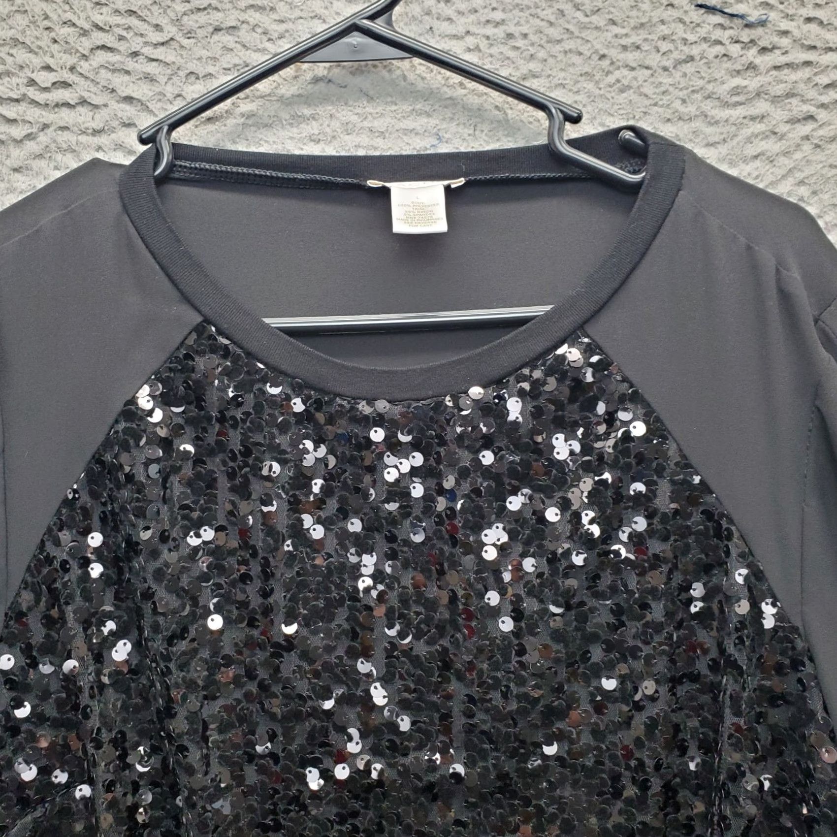 Vintage Cache Womens Blouse L Black Round Neck Sequin Cold Shoulder Sleeve Stretch Casual Travel Patchwork: None Size L / US 10 / IT 46 - 3 Thumbnail