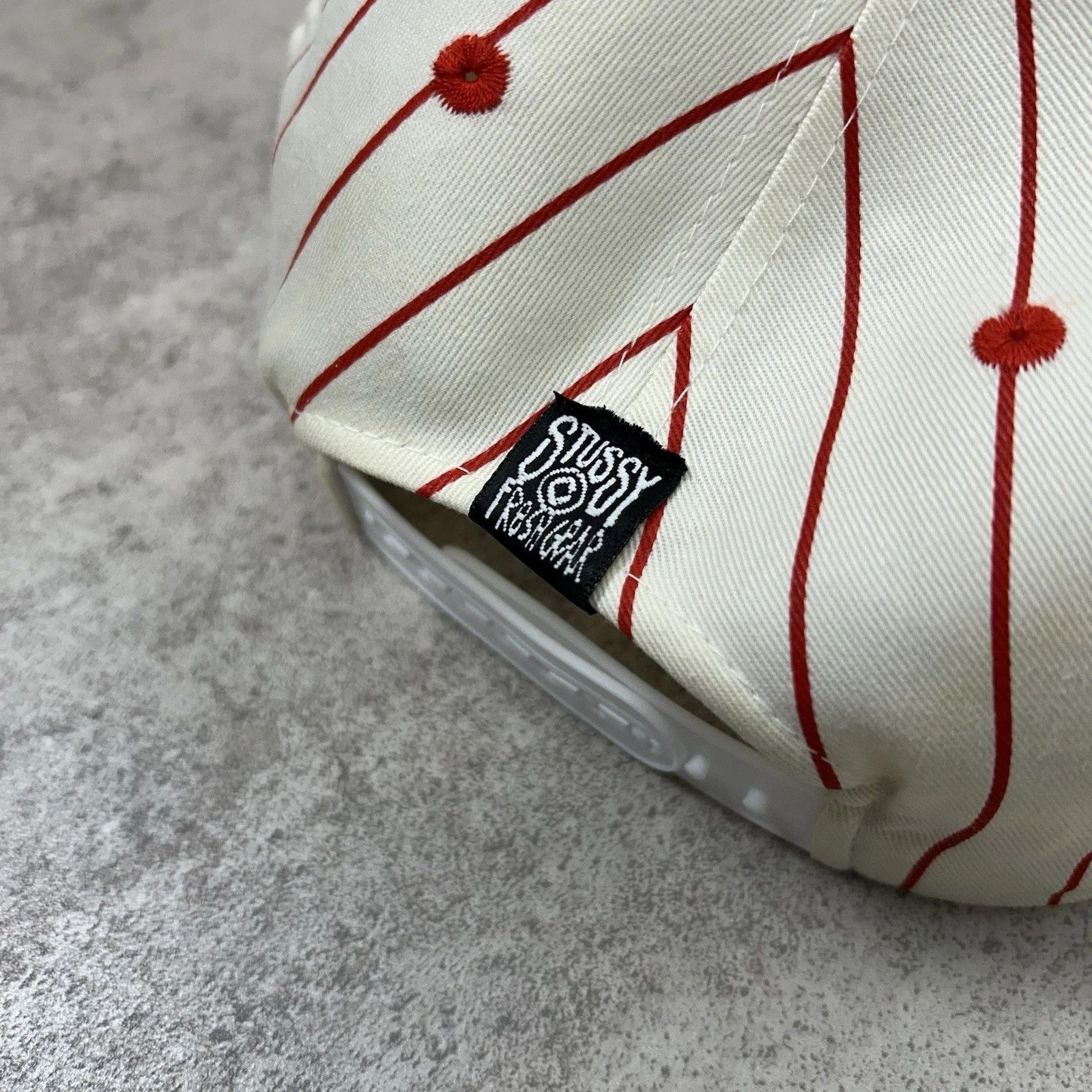 Stussy × Vintage VTG 90s STUSSY CROWN S LOGO PINSTRIPE SNAPBACK HAT SIZE FREE Size ONE SIZE - 5 Thumbnail