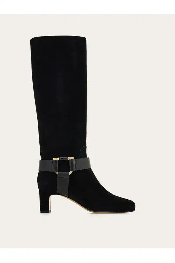 Salvatore Ferragamo o1s1rm0526 Gancini Ornament Knee Hi Boots in Black Size US 7 / IT 37 - 1 Thumbnail