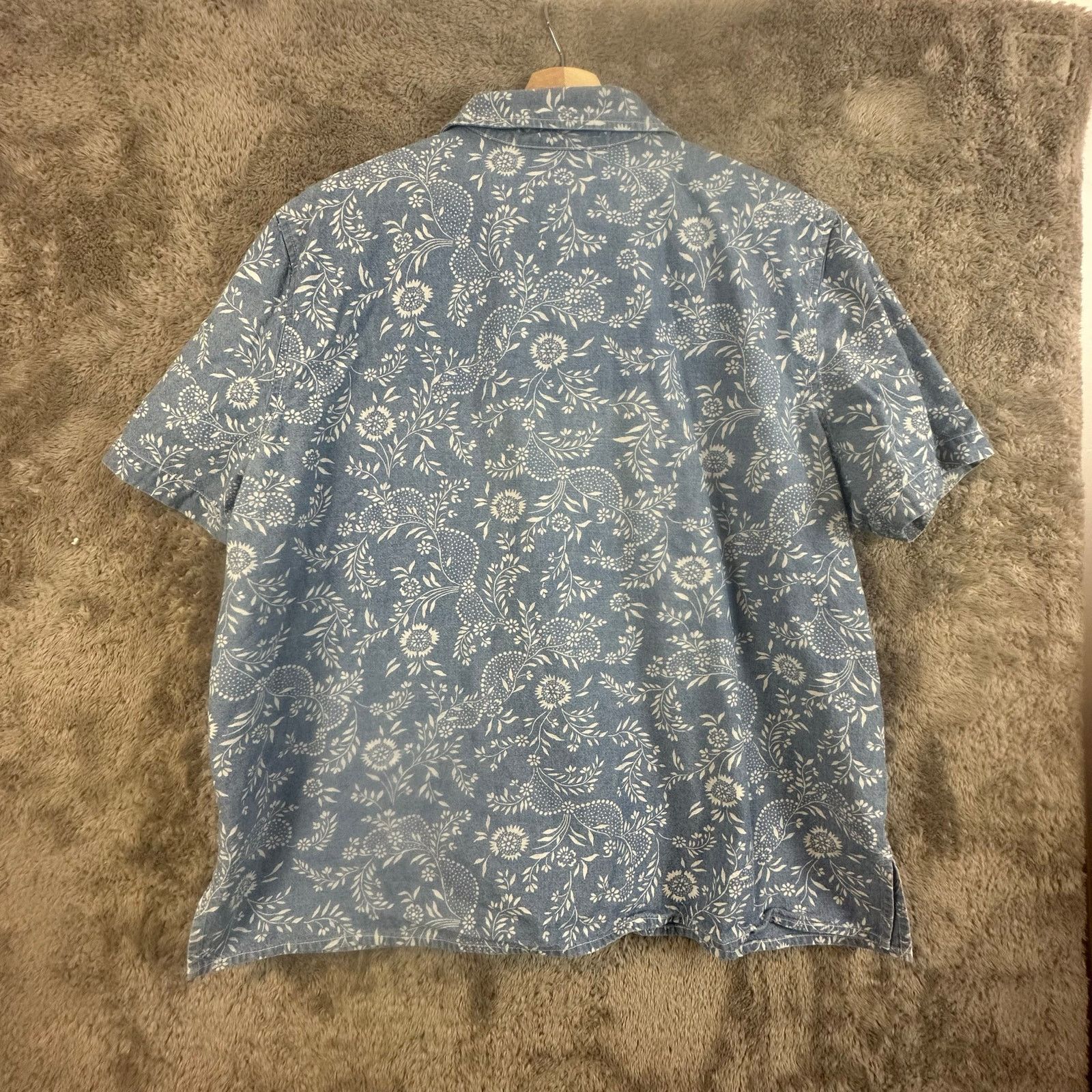 Jones New York Vintage Denim Floral Button Down Short Sleeve Shirt Top Size L / US 10 / IT 46 - 3 Thumbnail
