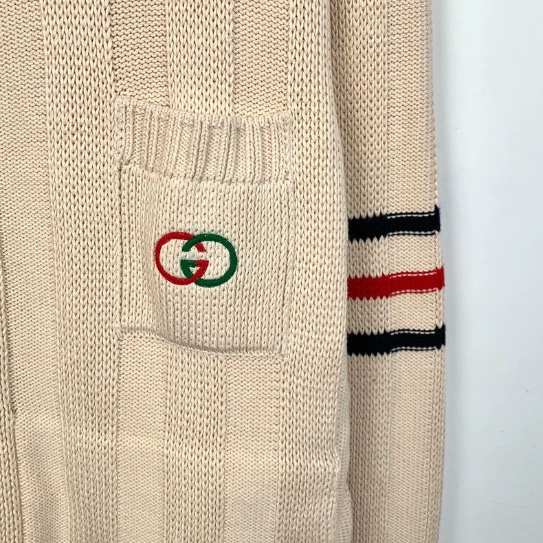 Gucci Gucci Beige striped logo embroidery cotton zipper stand-up Size US M / EU 48-50 / 2 - 4 Thumbnail