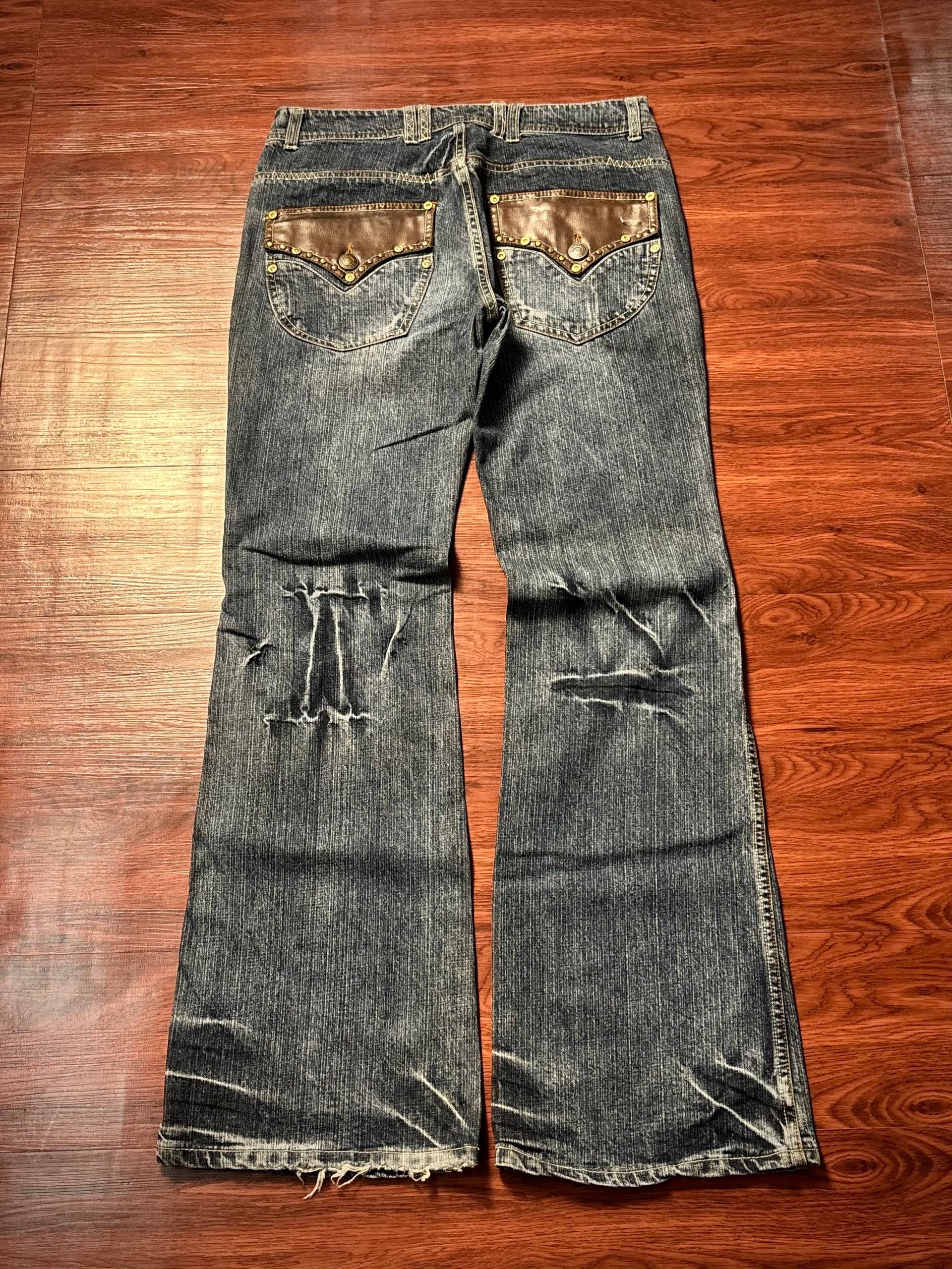 Kapital Vintage Indecent Claws Wash Leather Flap Pocket Flare Pants Size 32" / US 10 / IT 46 - 1 Thumbnail