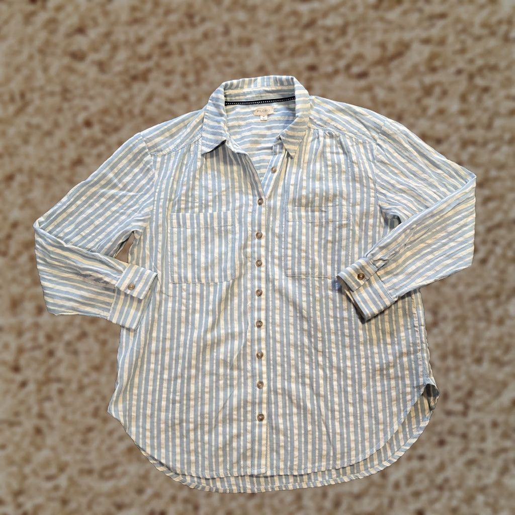 Anthropologie Pilcro Top Womens Size Small Blue Striped Button Long Sleeve Blouse Size S / US 4 / IT 40 - 1 Thumbnail