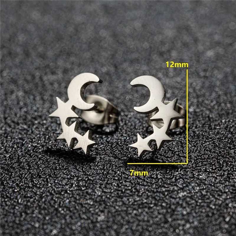 Jewelry Moon And Triple Star Stud Earrings Charm Earring Gift Size ONE SIZE - 1 Preview